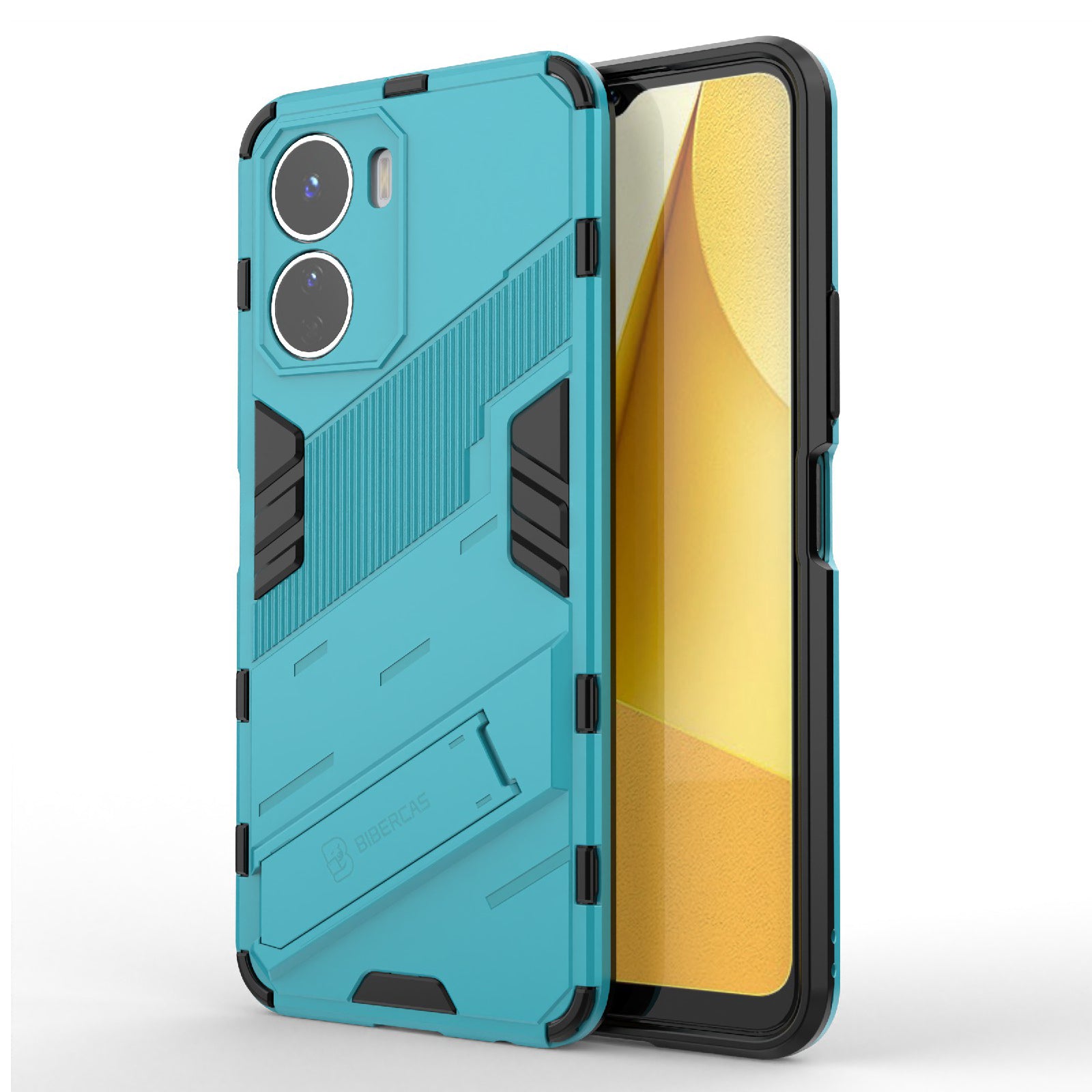 For vivo Y16 4G Kickstand Phone Case Dual-Layer Design Soft TPU Hard PC Shockproof Protective Cover - Baby Blue