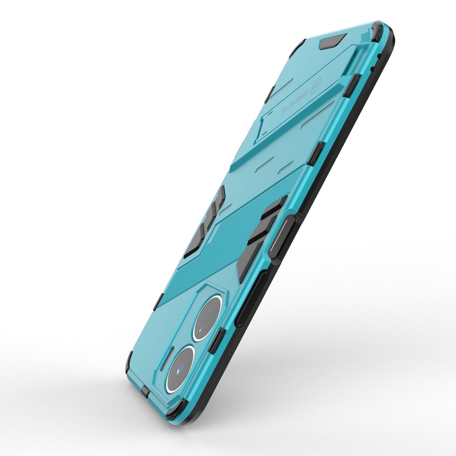 For vivo Y16 4G Kickstand Phone Case Dual-Layer Design Soft TPU Hard PC Shockproof Protective Cover - Baby Blue