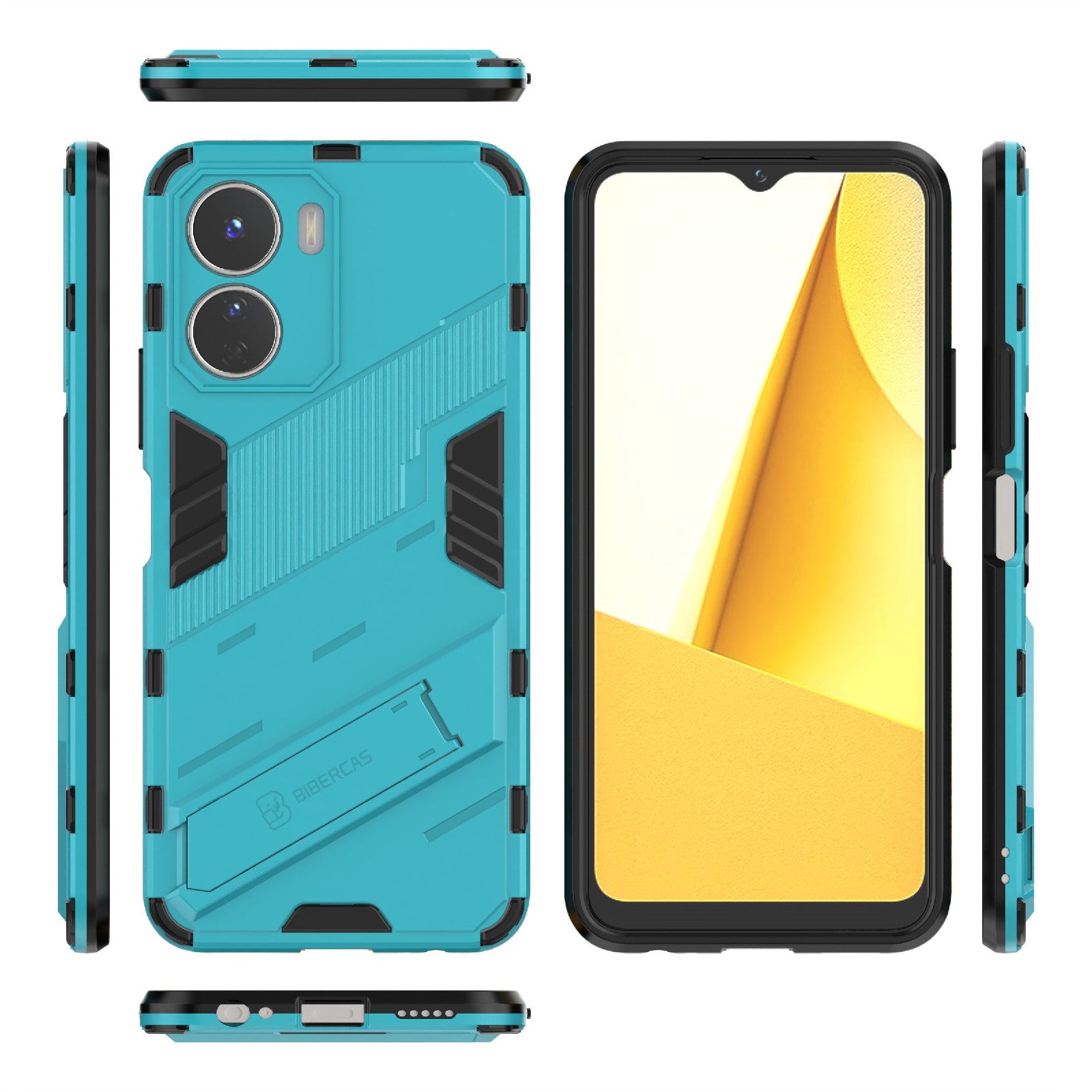 For vivo Y16 4G Kickstand Phone Case Dual-Layer Design Soft TPU Hard PC Shockproof Protective Cover - Baby Blue