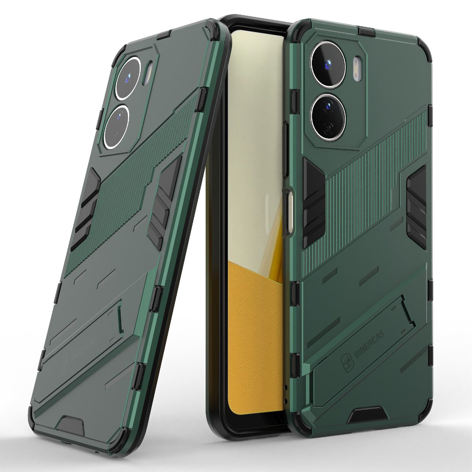 For vivo Y16 4G Kickstand Phone Case Dual-Layer Design Soft TPU Hard PC Shockproof Protective Cover - Green