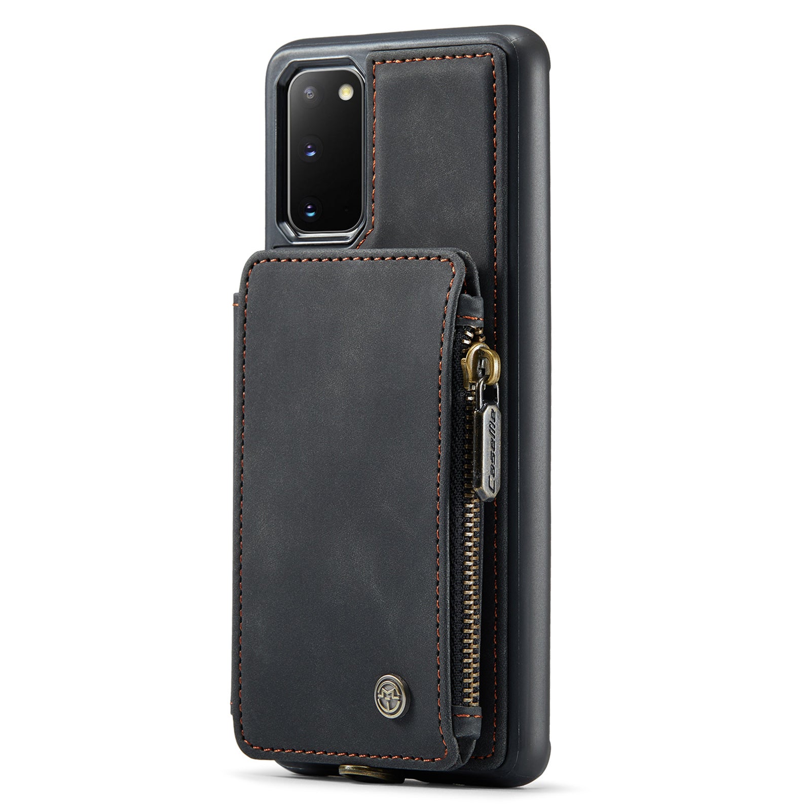 CASEME C20 Series for Samsung Galaxy S20 5G / 4G Wallet Zipper Pocket Phone Case RFID Blocking PU Leather Coated TPU Kickstand Cover - Black