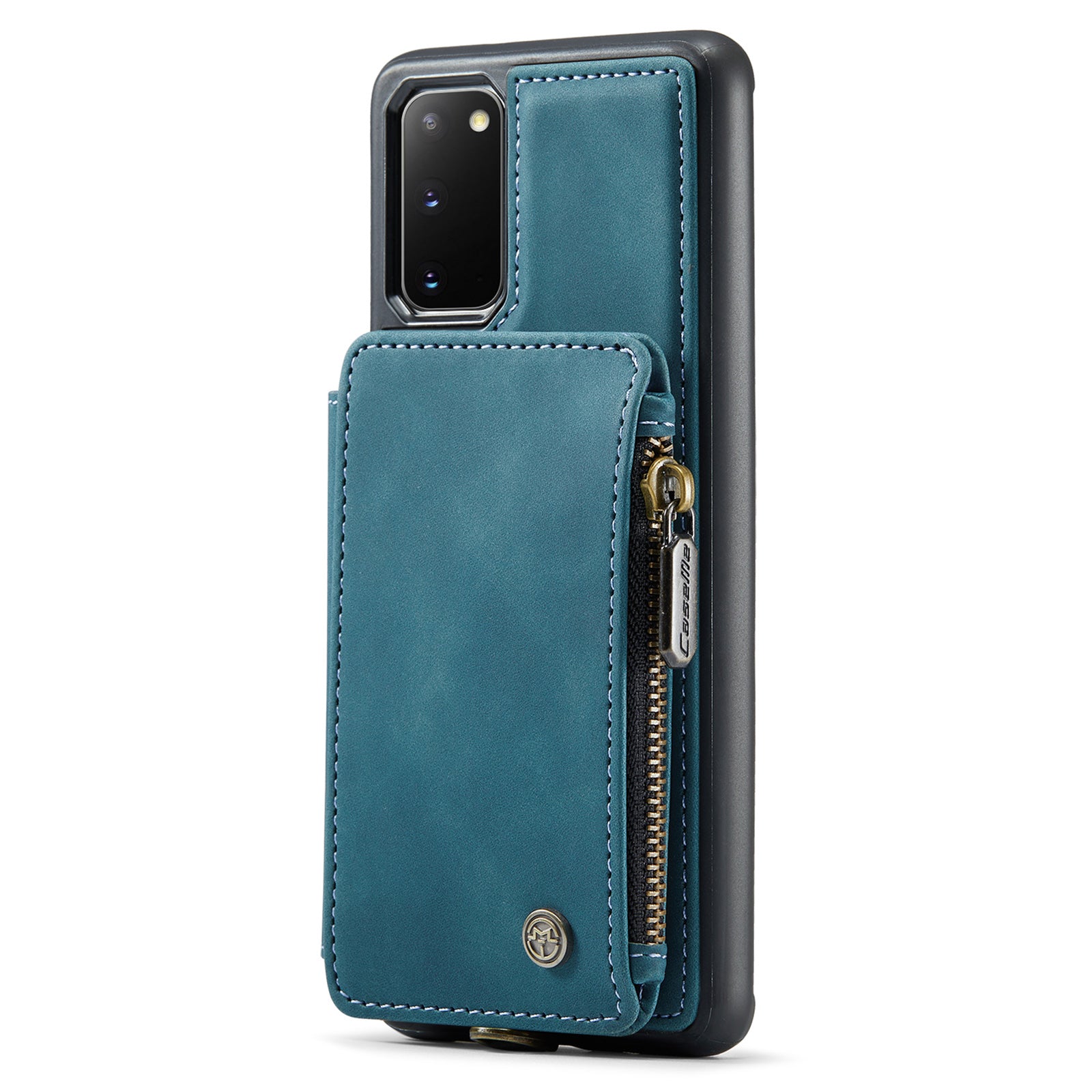 CASEME C20 Series for Samsung Galaxy S20 5G / 4G Wallet Zipper Pocket Phone Case RFID Blocking PU Leather Coated TPU Kickstand Cover - Blue