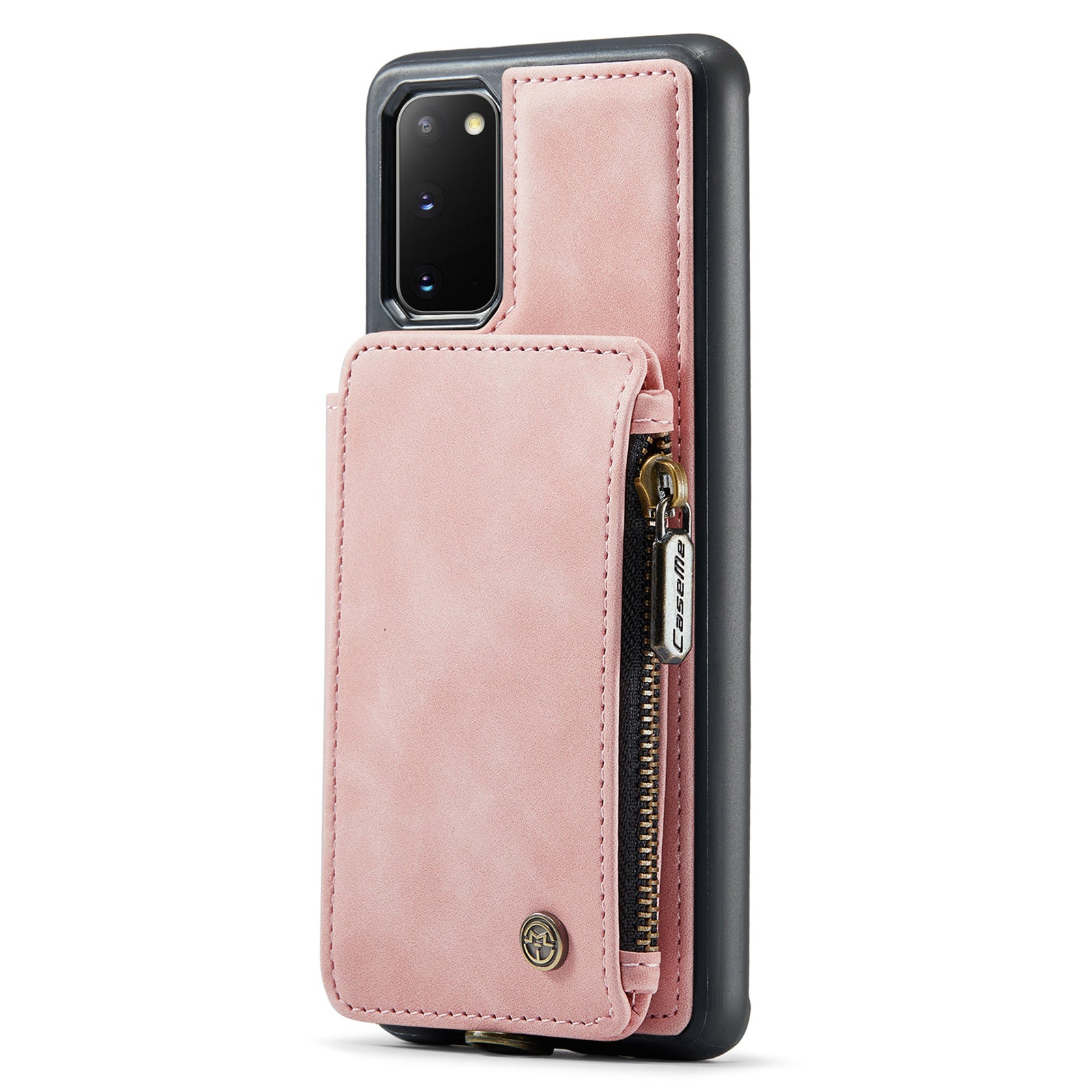 CASEME C20 Series for Samsung Galaxy S20 5G / 4G Wallet Zipper Pocket Phone Case RFID Blocking PU Leather Coated TPU Kickstand Cover - Pink