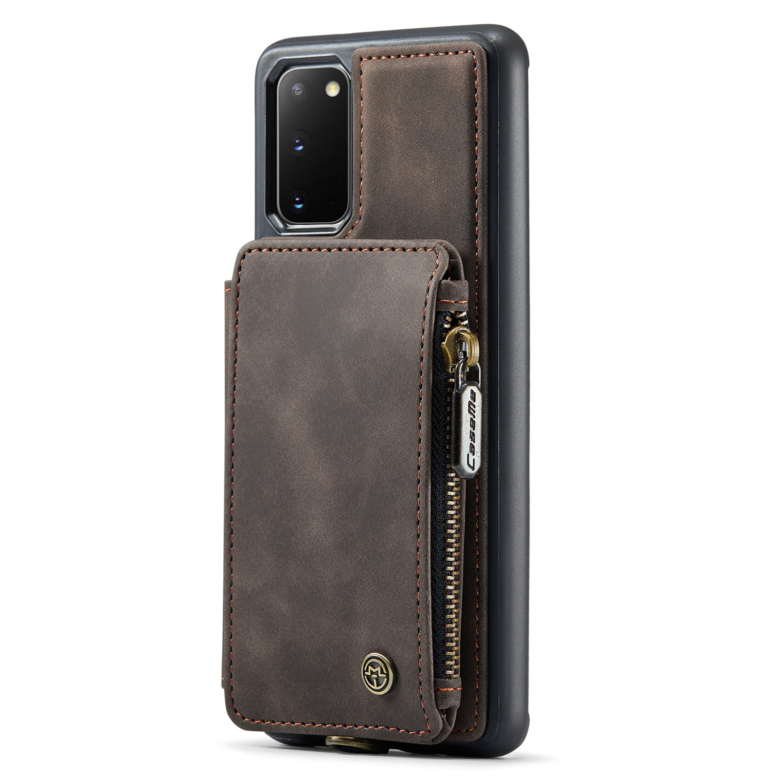 CASEME C20 Series for Samsung Galaxy S20 5G / 4G Wallet Zipper Pocket Phone Case RFID Blocking PU Leather Coated TPU Kickstand Cover - Coffee