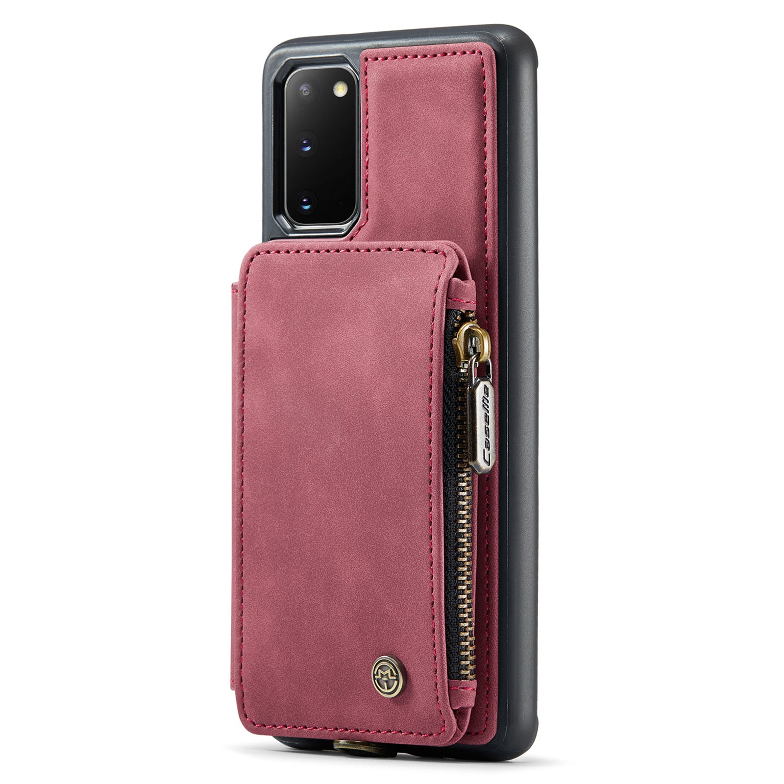 CASEME C20 Series for Samsung Galaxy S20 5G / 4G Wallet Zipper Pocket Phone Case RFID Blocking PU Leather Coated TPU Kickstand Cover - Red