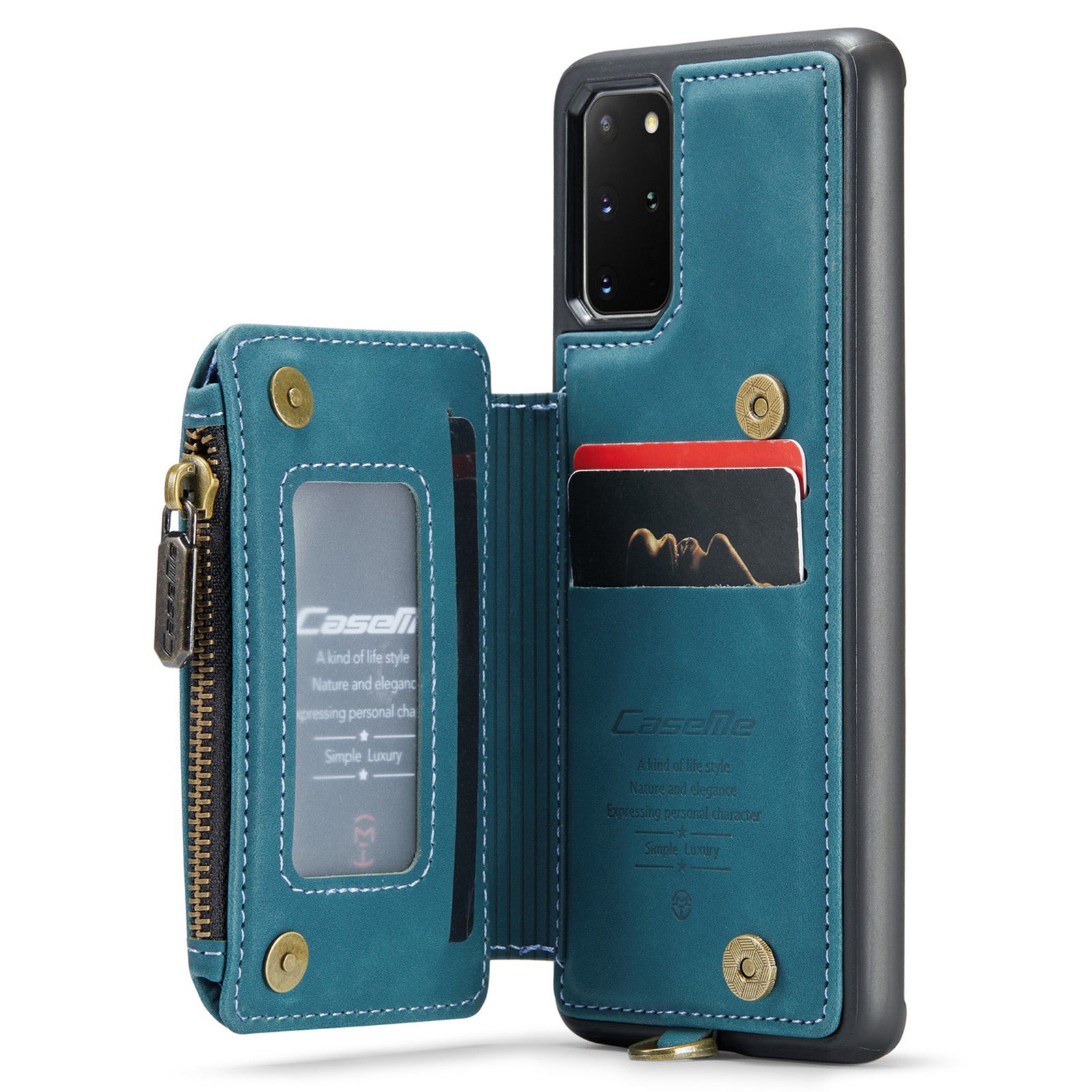 CASEME C20 Series for Samsung Galaxy S20 Plus 5G / 4G RFID Blocking PU Leather Coated TPU Cover Wallet Kickstand Zipper Pocket Phone Case - Blue