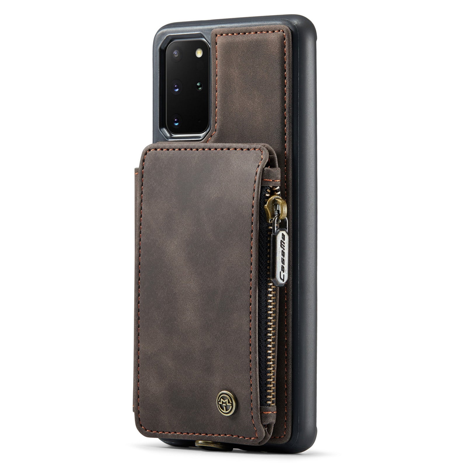 CASEME C20 Series for Samsung Galaxy S20 Plus 5G / 4G RFID Blocking PU Leather Coated TPU Cover Wallet Kickstand Zipper Pocket Phone Case - Coffee