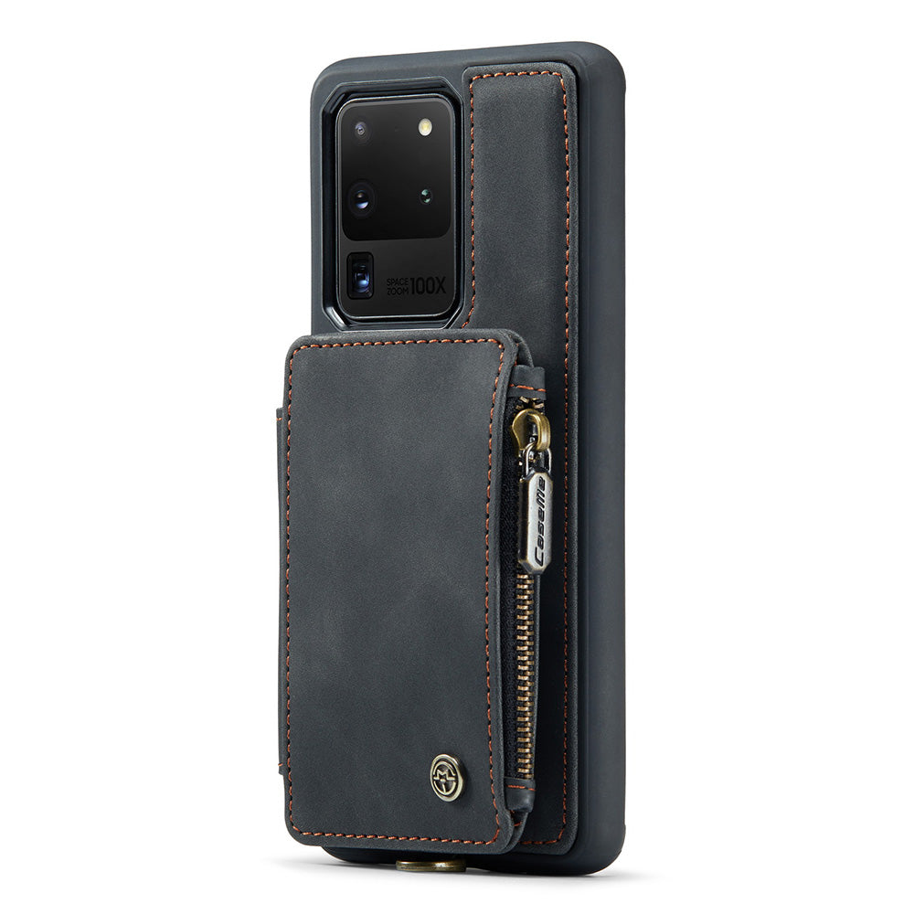 CASEME C20 Series for Samsung Galaxy S20 Ultra RFID Blocking Wallet Kickstand Zipper Pocket Phone Case Anti-drop Anti-scratch Leather Coated TPU Phone Cover  - Black