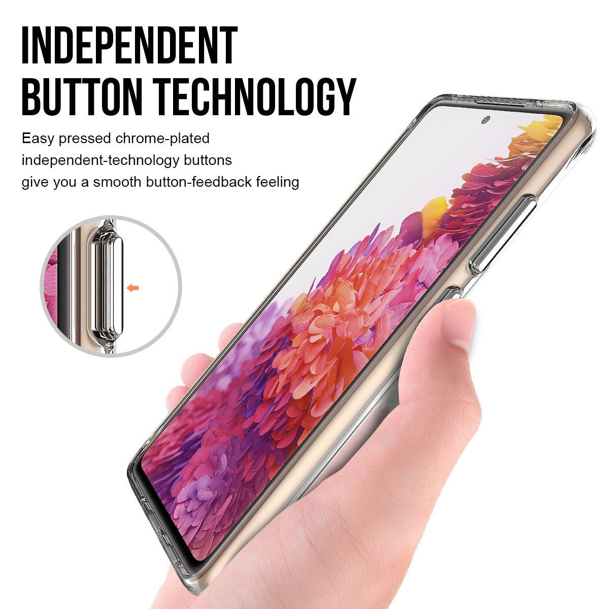 For Samsung Galaxy S20 FE 4G / FE 5G / S20 Lite / S20 FE 2022 Military Grade Drop-proof Clear PC+TPU Hybrid Case with Electroplating Independent Button