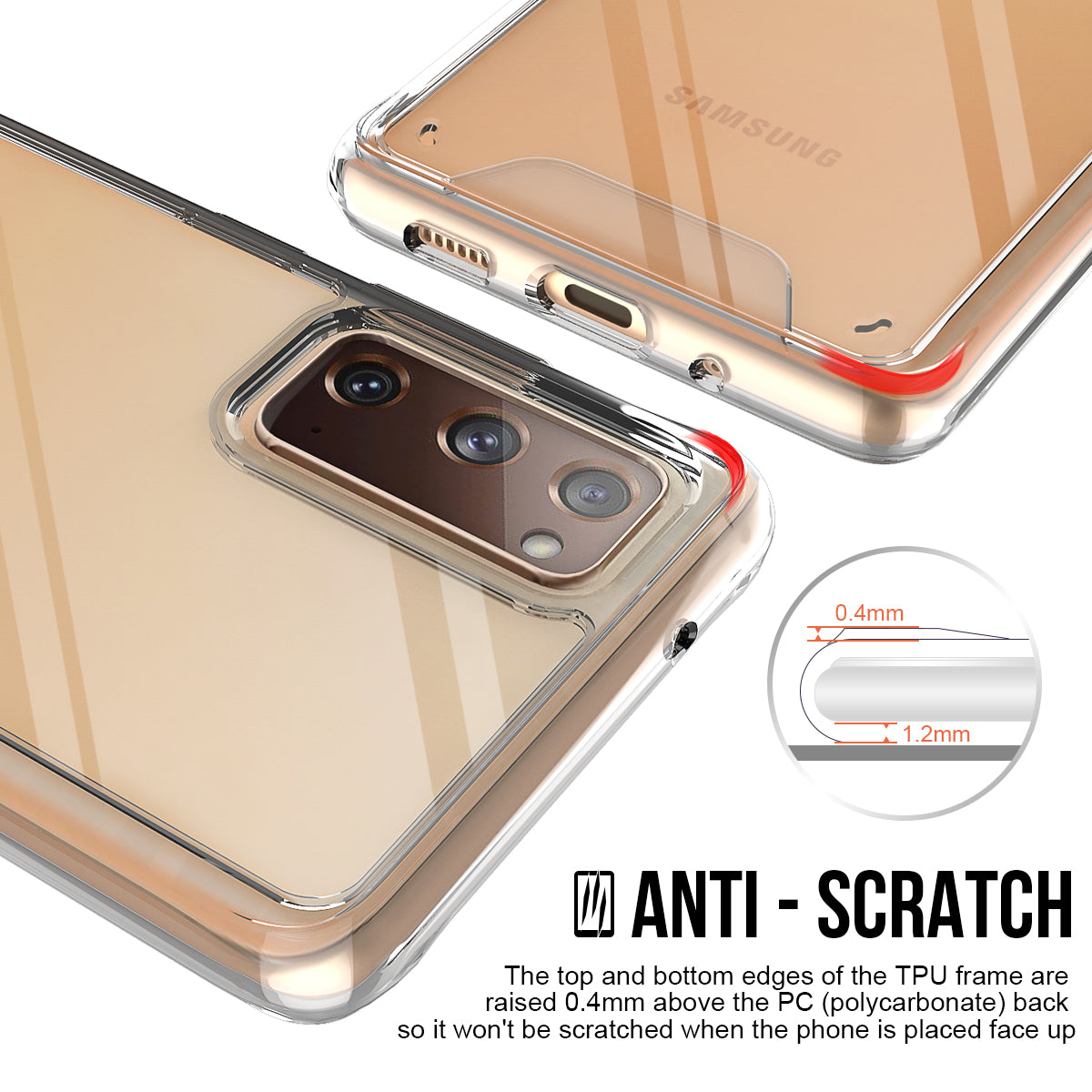 For Samsung Galaxy S20 FE 4G / FE 5G / S20 Lite / S20 FE 2022 Military Grade Drop-proof Clear PC+TPU Hybrid Case with Electroplating Independent Button