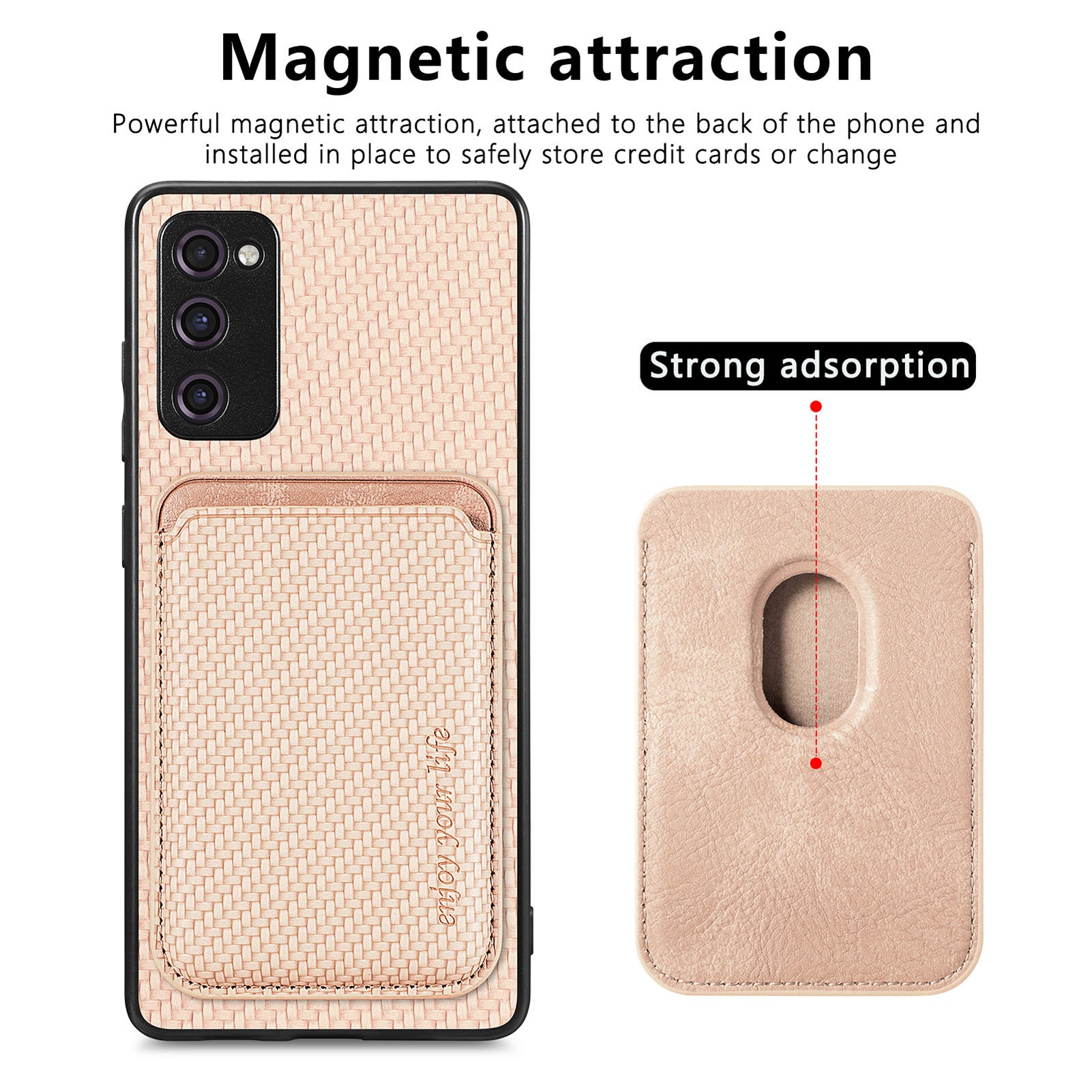 For Samsung Galaxy S20 FE 4G / FE 5G / S20 Lite / S20 FE 2022 Carbon Fiber Texture Shell, Detachable 2-in-1 Magnetic Card Holder Phone Case PU Leather + TPU + PC Protective Cover - Khaki