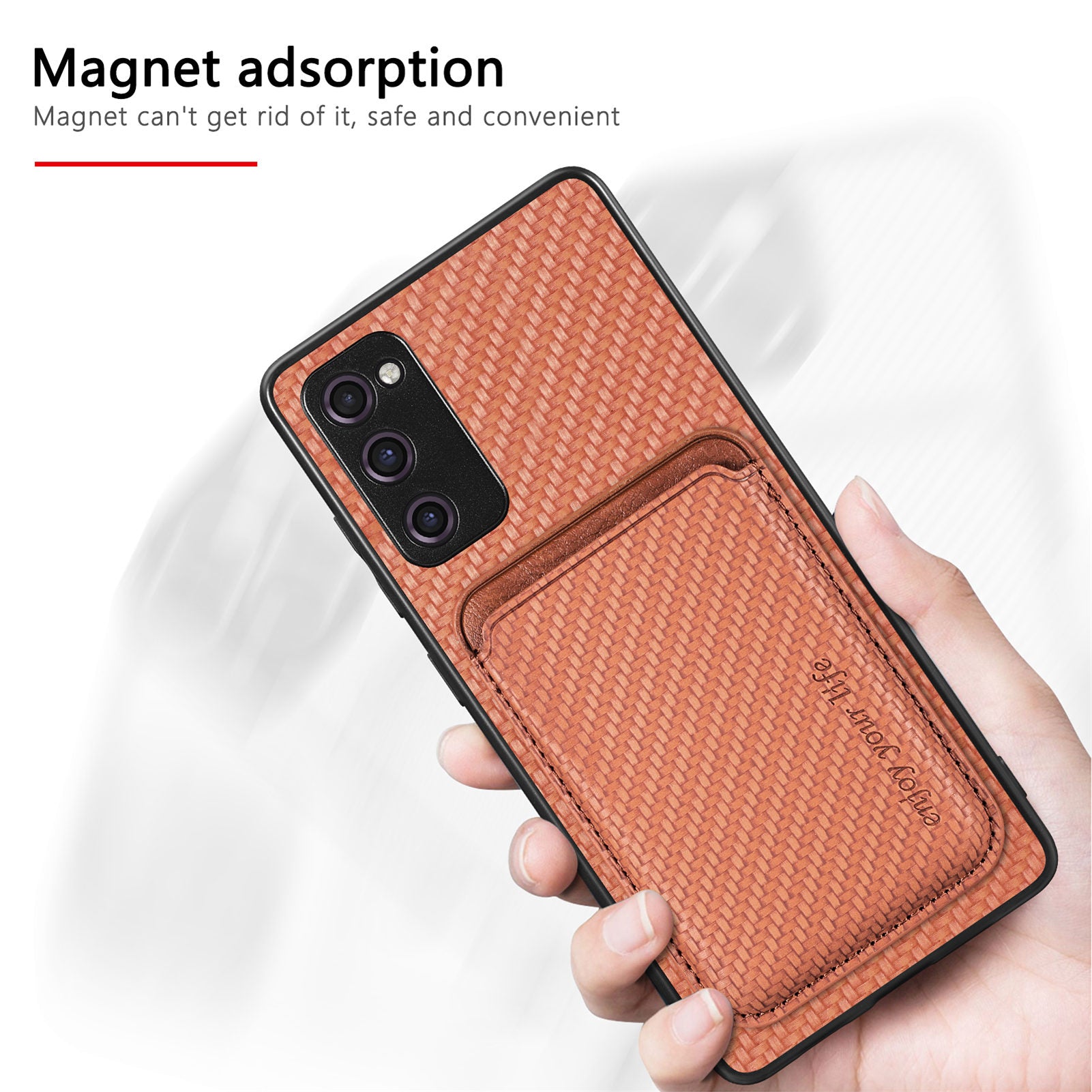 For Samsung Galaxy S20 FE 4G / FE 5G / S20 Lite / S20 FE 2022 Carbon Fiber Texture Shell, Detachable 2-in-1 Magnetic Card Holder Phone Case PU Leather + TPU + PC Protective Cover - Khaki