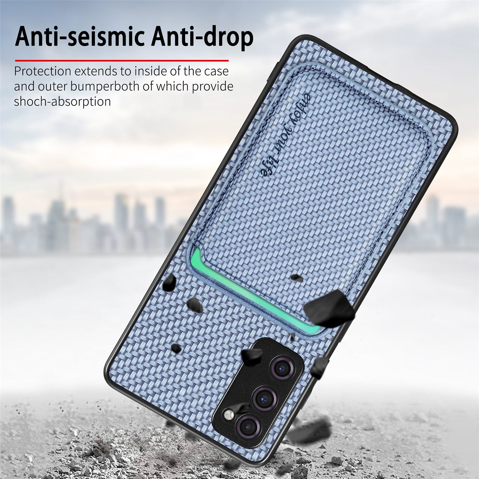 For Samsung Galaxy S20 FE 4G / FE 5G / S20 Lite / S20 FE 2022 Carbon Fiber Texture Shell, Detachable 2-in-1 Magnetic Card Holder Phone Case PU Leather + TPU + PC Protective Cover - Khaki