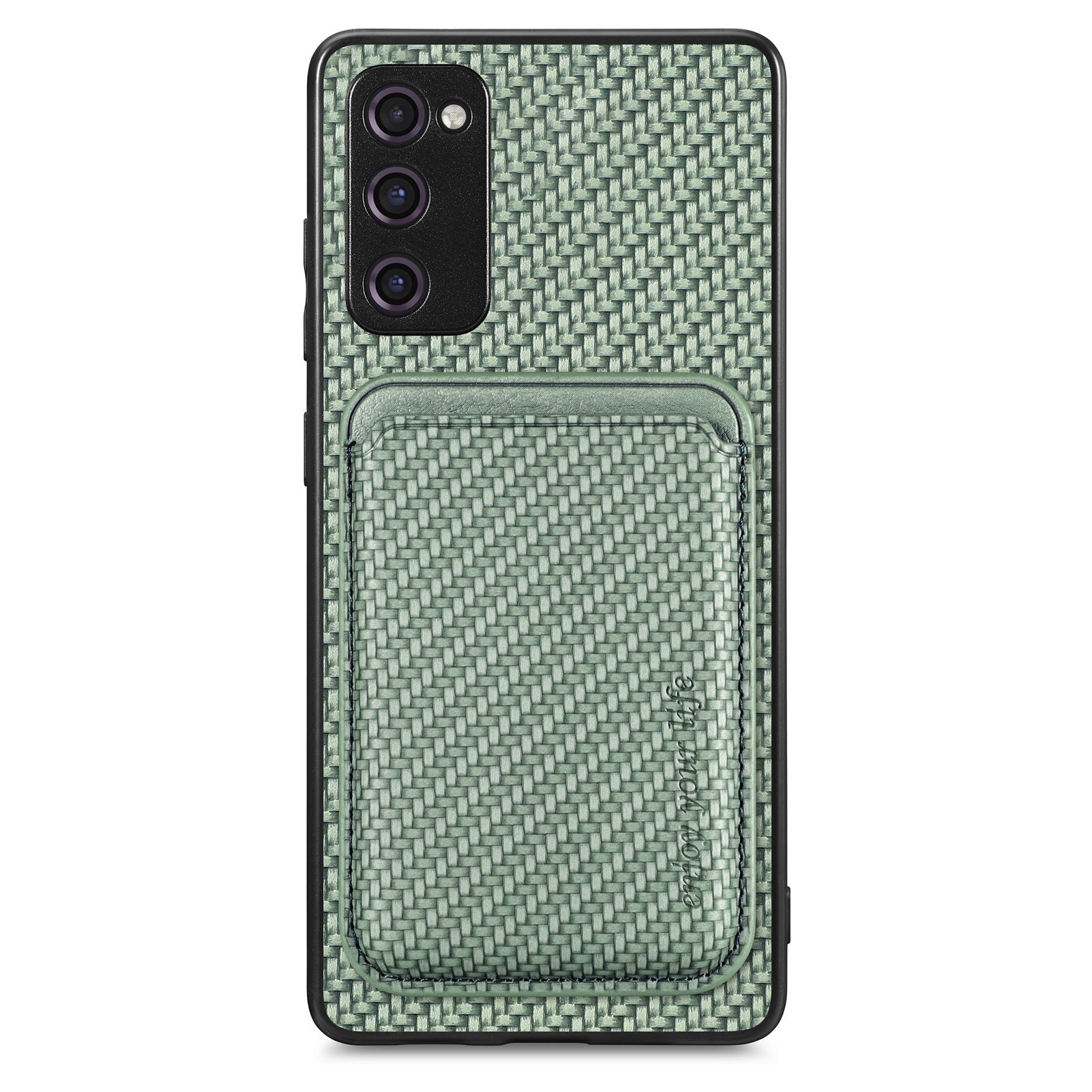 For Samsung Galaxy S20 FE 4G / FE 5G / S20 Lite / S20 FE 2022 Carbon Fiber Texture Shell, Detachable 2-in-1 Magnetic Card Holder Phone Case PU Leather + TPU + PC Protective Cover - Green