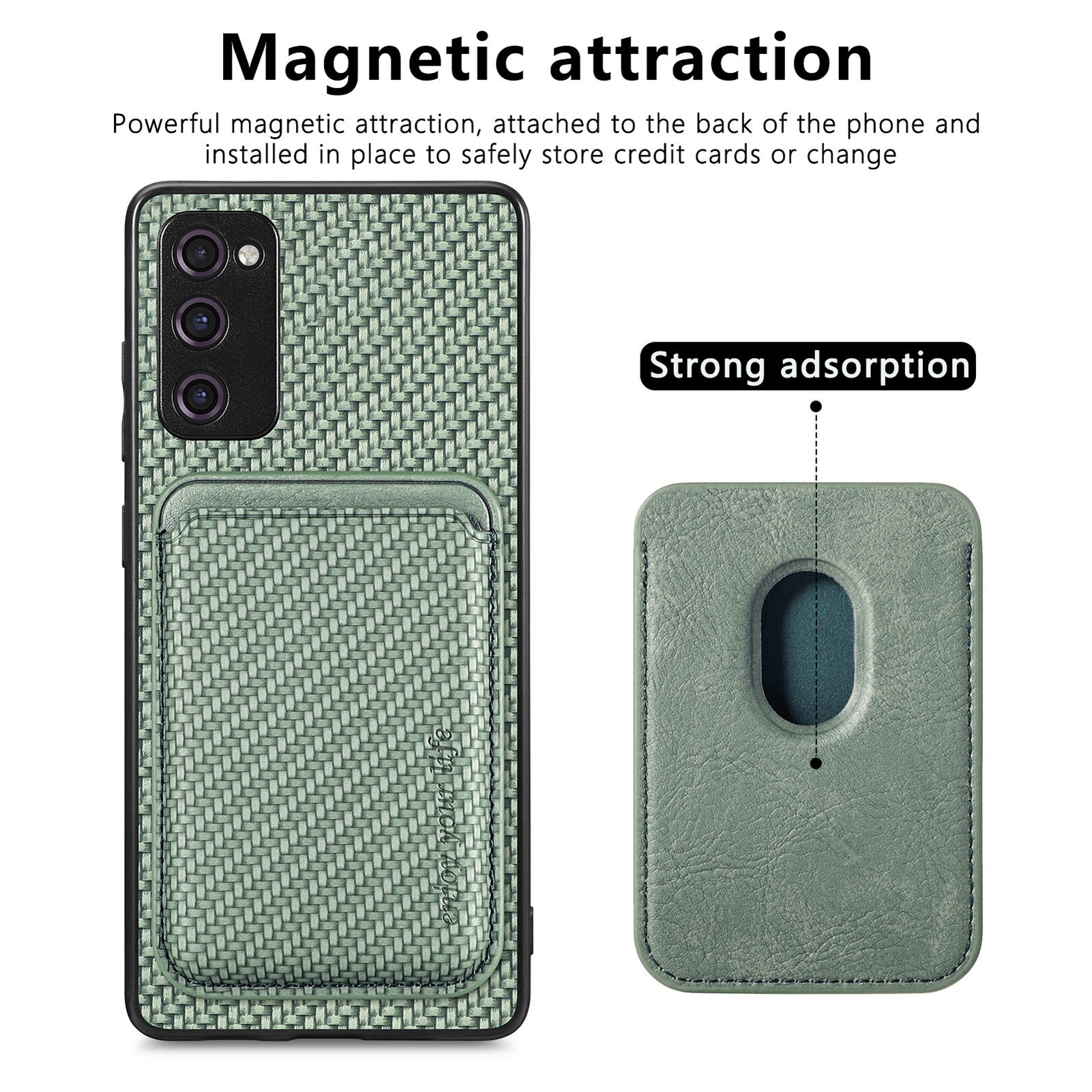 For Samsung Galaxy S20 FE 4G / FE 5G / S20 Lite / S20 FE 2022 Carbon Fiber Texture Shell, Detachable 2-in-1 Magnetic Card Holder Phone Case PU Leather + TPU + PC Protective Cover - Green