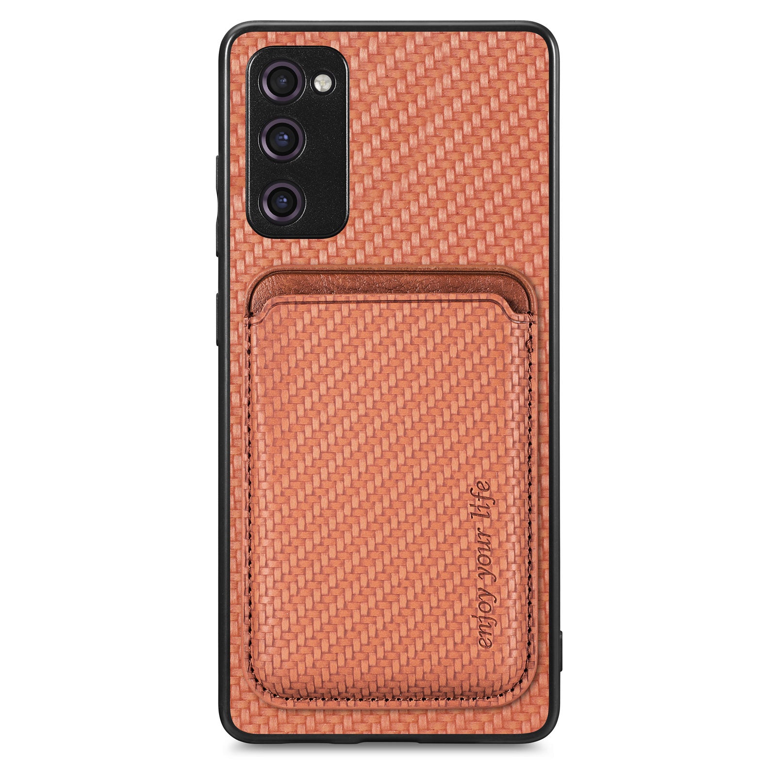 For Samsung Galaxy S20 FE 4G / FE 5G / S20 Lite / S20 FE 2022 Carbon Fiber Texture Shell, Detachable 2-in-1 Magnetic Card Holder Phone Case PU Leather + TPU + PC Protective Cover - Brown