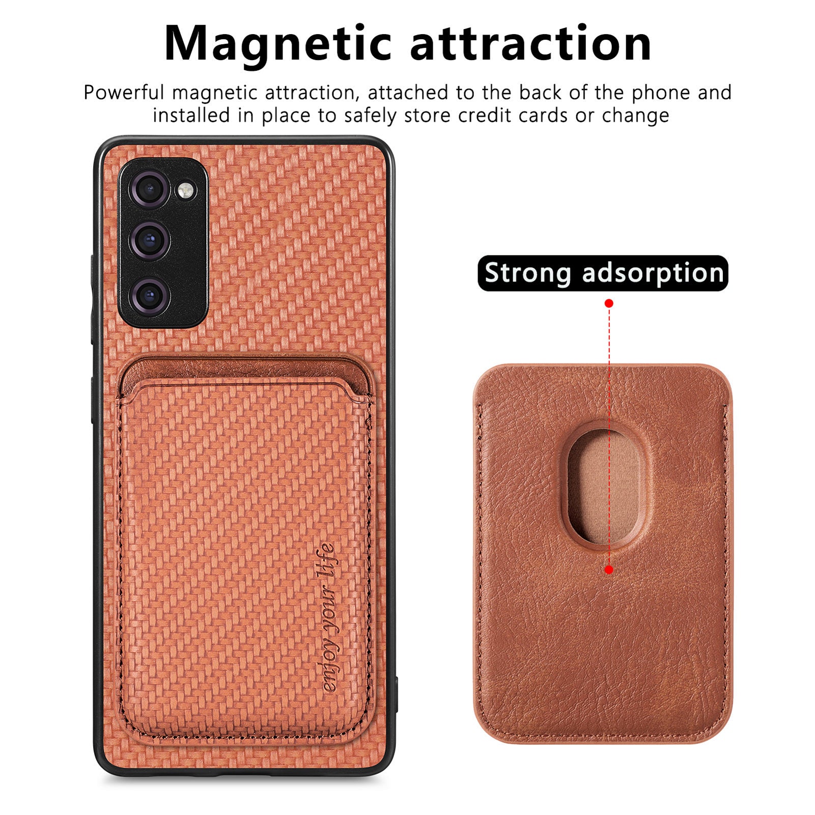 For Samsung Galaxy S20 FE 4G / FE 5G / S20 Lite / S20 FE 2022 Carbon Fiber Texture Shell, Detachable 2-in-1 Magnetic Card Holder Phone Case PU Leather + TPU + PC Protective Cover - Brown