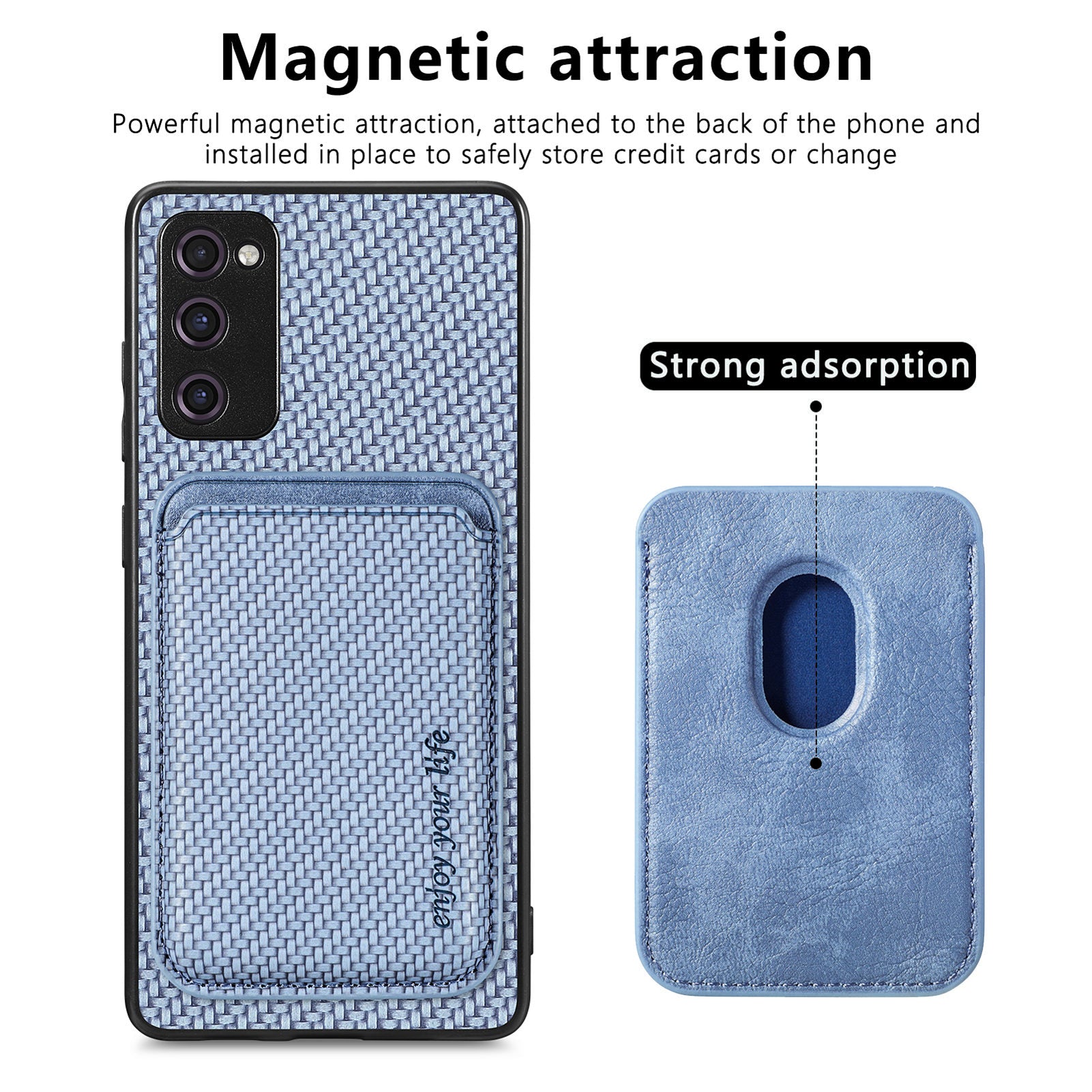 For Samsung Galaxy S20 FE 4G / FE 5G / S20 Lite / S20 FE 2022 Carbon Fiber Texture Shell, Detachable 2-in-1 Magnetic Card Holder Phone Case PU Leather + TPU + PC Protective Cover - Blue