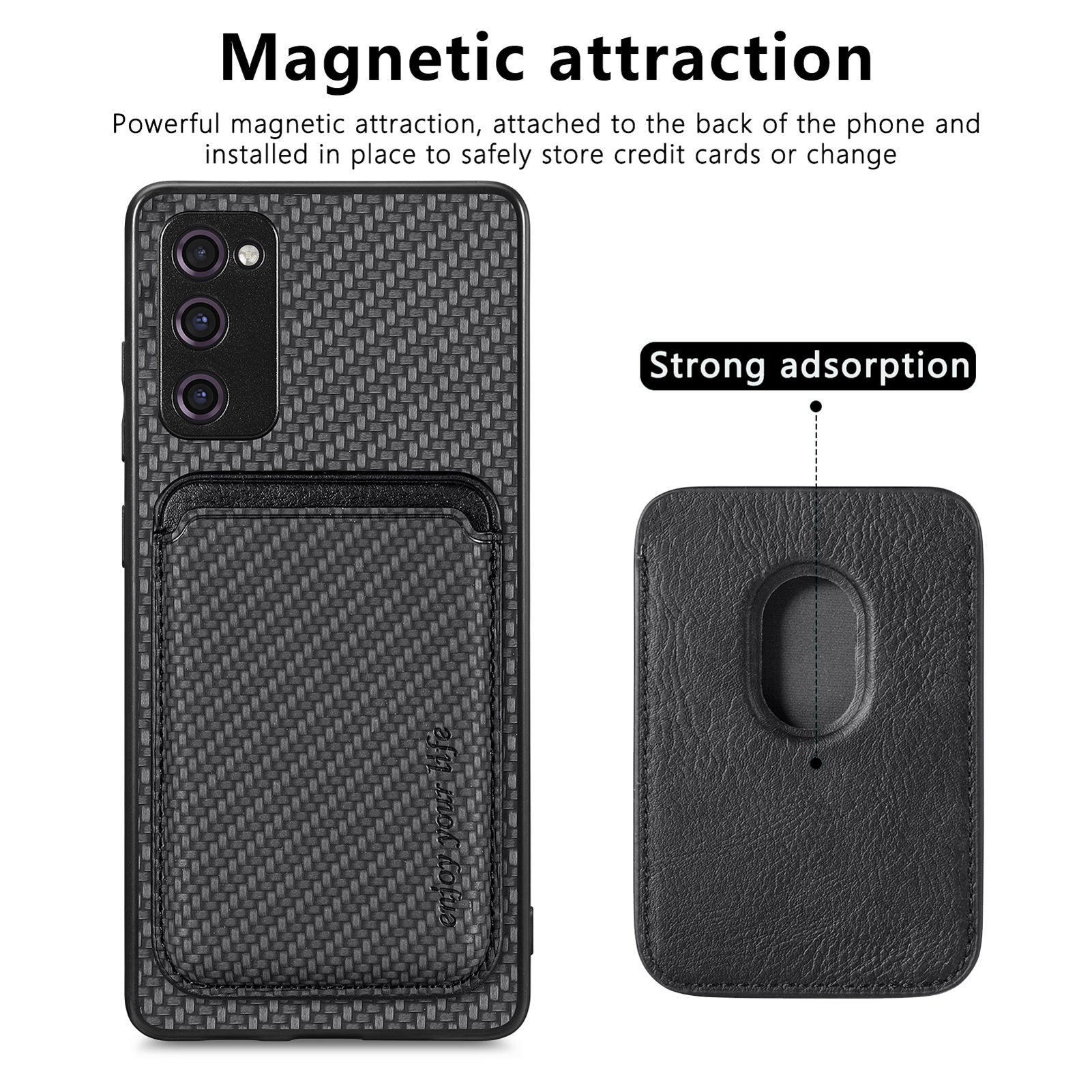 For Samsung Galaxy S20 FE 4G / FE 5G / S20 Lite / S20 FE 2022 Carbon Fiber Texture Shell, Detachable 2-in-1 Magnetic Card Holder Phone Case PU Leather + TPU + PC Protective Cover - Black