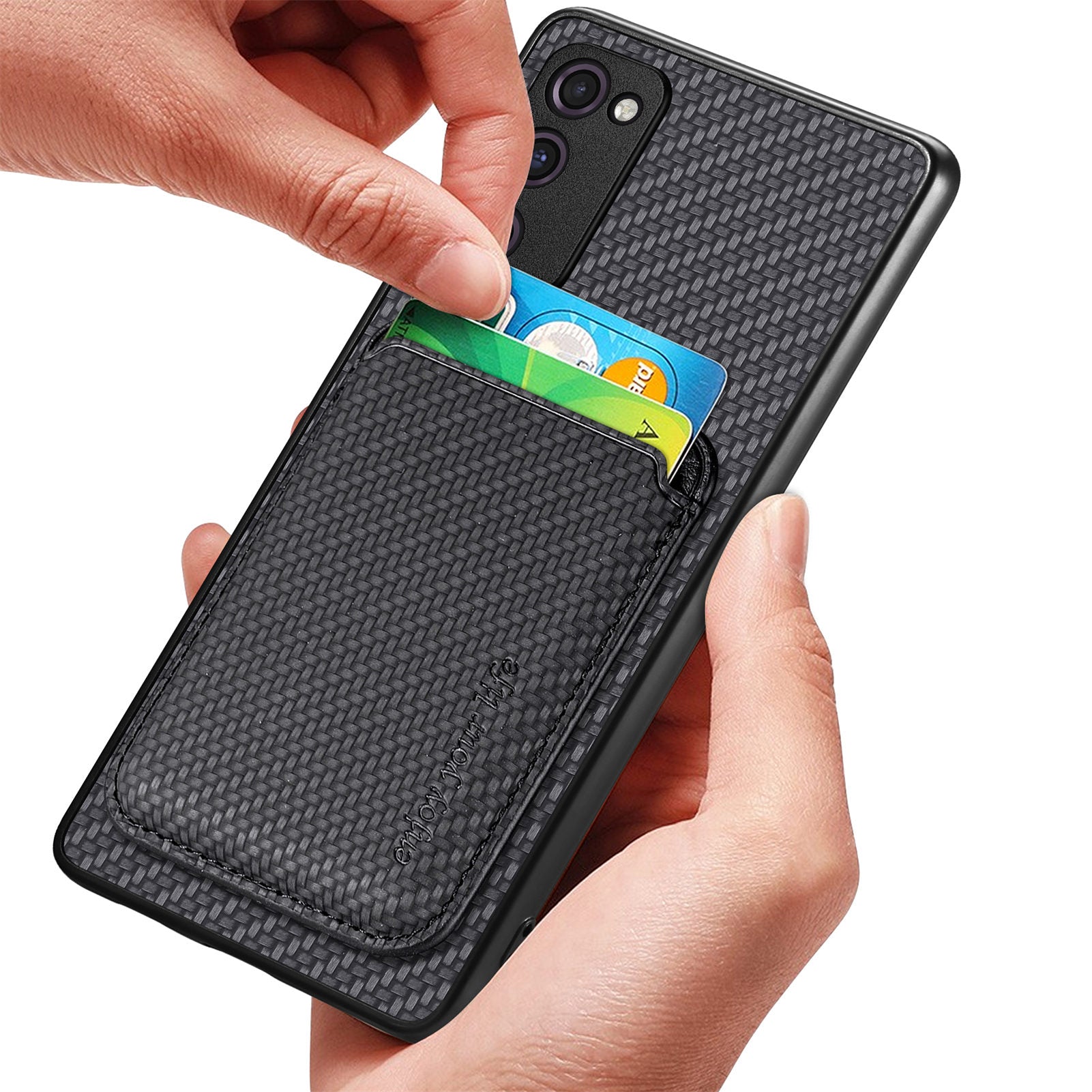 For Samsung Galaxy S20 FE 4G / FE 5G / S20 Lite / S20 FE 2022 Carbon Fiber Texture Shell, Detachable 2-in-1 Magnetic Card Holder Phone Case PU Leather + TPU + PC Protective Cover - Black