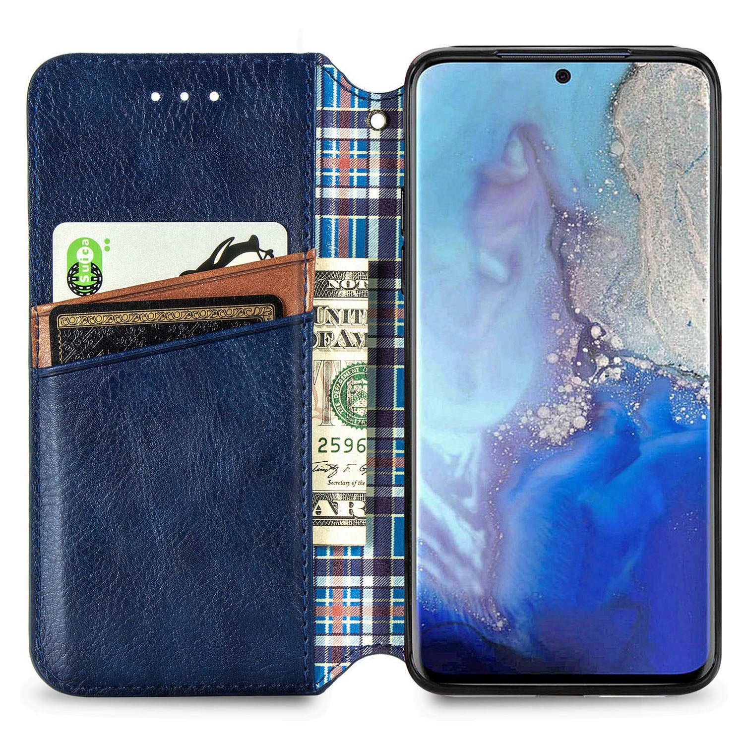 For Samsung Galaxy S20 Ultra 4G / 5G Rhombus Imprinted PU Leather Flip Case Wallet Stand Magnetic Auto Closing Phone Cover - Blue