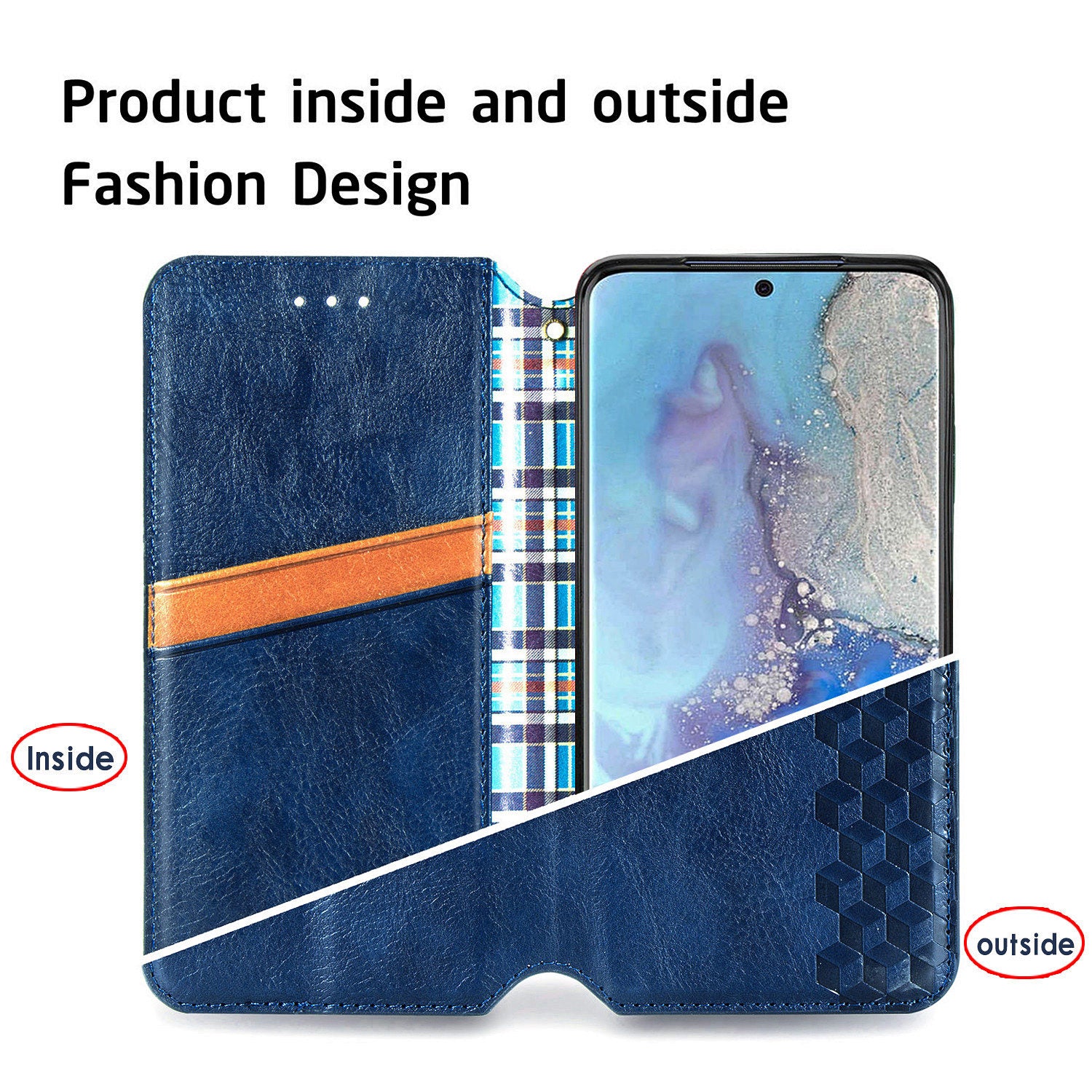 For Samsung Galaxy S20 Ultra 4G / 5G Rhombus Imprinted PU Leather Flip Case Wallet Stand Magnetic Auto Closing Phone Cover - Blue