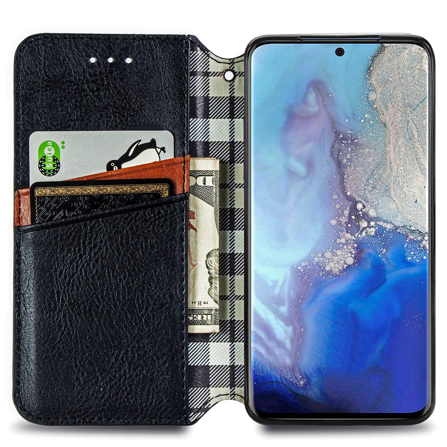 For Samsung Galaxy S20 Ultra 4G / 5G Rhombus Imprinted PU Leather Flip Case Wallet Stand Magnetic Auto Closing Phone Cover - Black