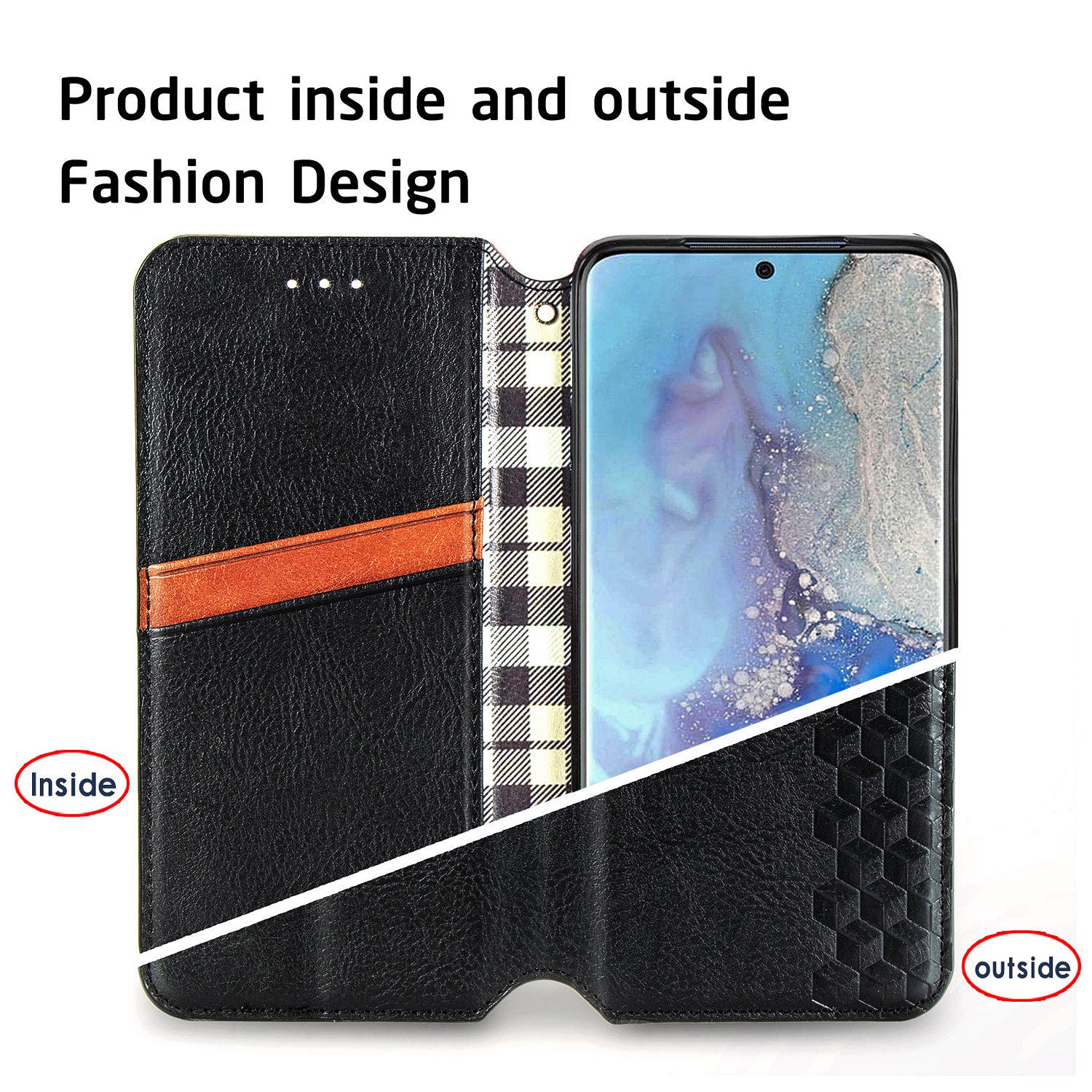 For Samsung Galaxy S20 Ultra 4G / 5G Rhombus Imprinted PU Leather Flip Case Wallet Stand Magnetic Auto Closing Phone Cover - Black