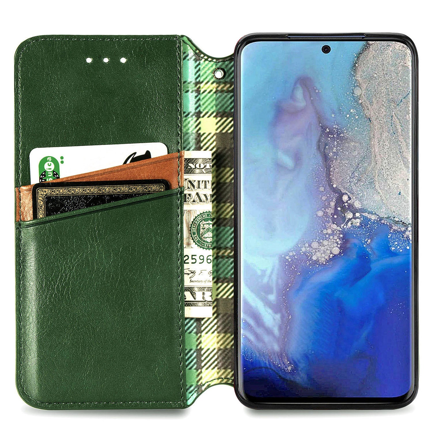 For Samsung Galaxy S20 Ultra 4G / 5G Rhombus Imprinted PU Leather Flip Case Wallet Stand Magnetic Auto Closing Phone Cover - Green