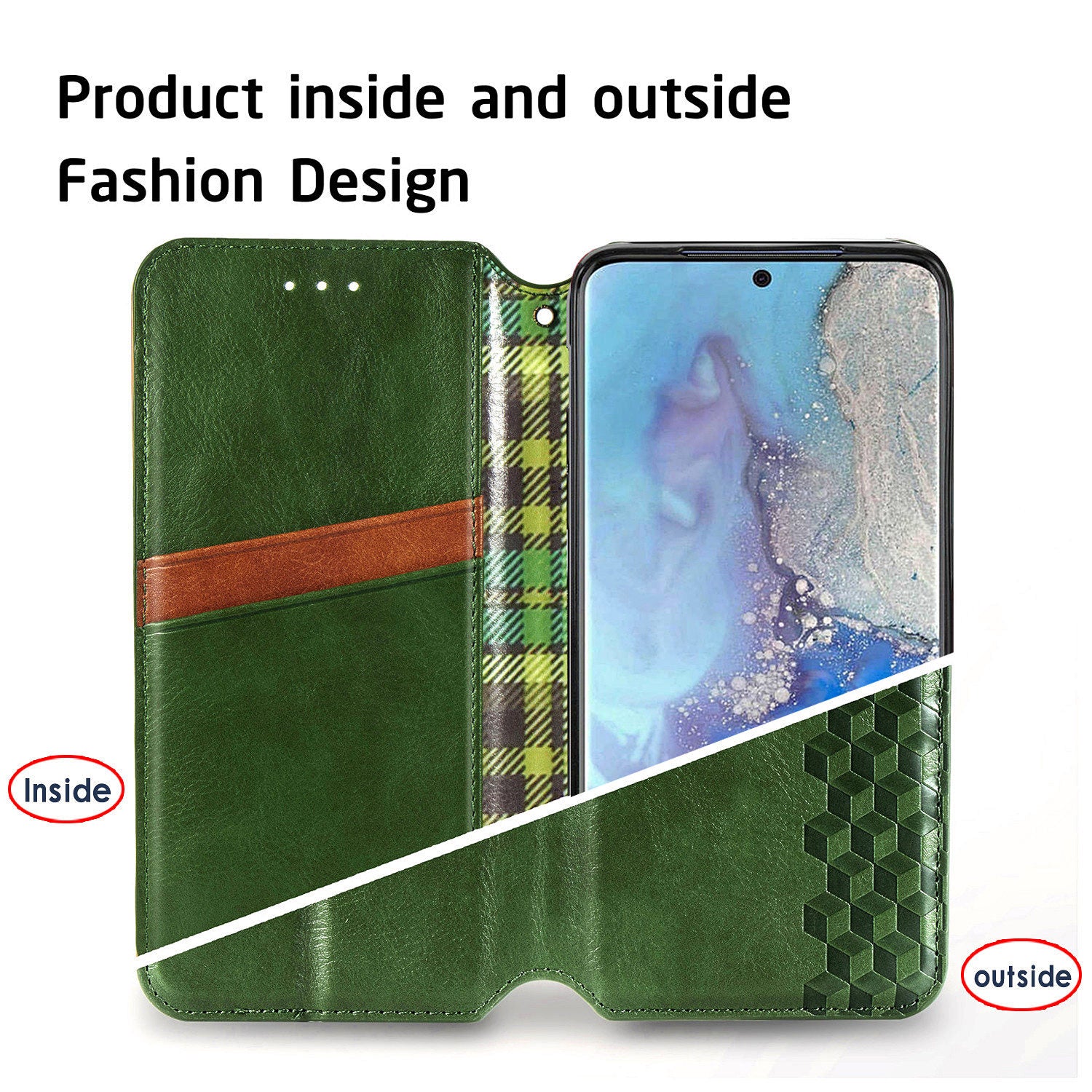 For Samsung Galaxy S20 Ultra 4G / 5G Rhombus Imprinted PU Leather Flip Case Wallet Stand Magnetic Auto Closing Phone Cover - Green