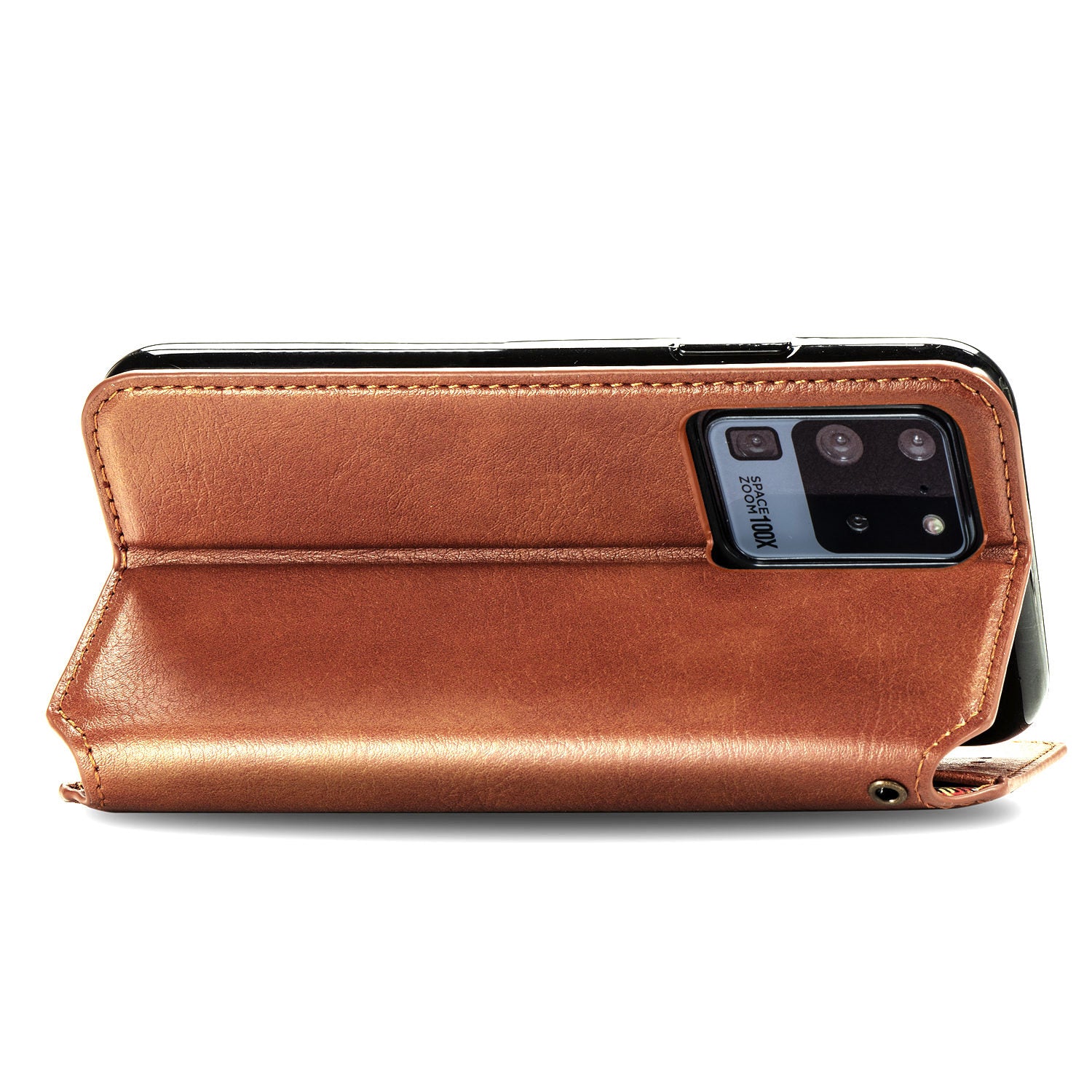 For Samsung Galaxy S20 Ultra 4G / 5G Rhombus Imprinted PU Leather Flip Case Wallet Stand Magnetic Auto Closing Phone Cover - Brown