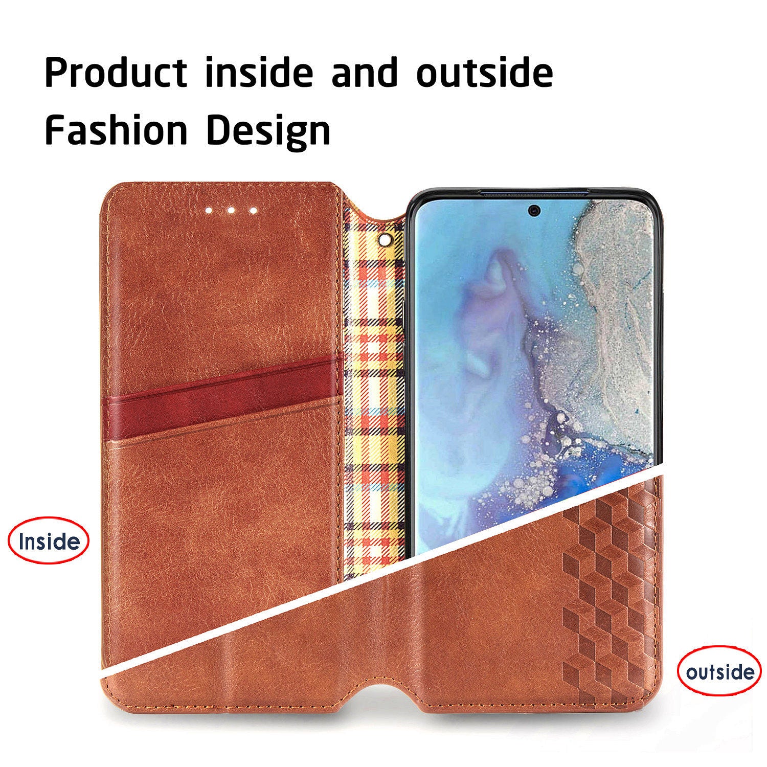 For Samsung Galaxy S20 Ultra 4G / 5G Rhombus Imprinted PU Leather Flip Case Wallet Stand Magnetic Auto Closing Phone Cover - Brown