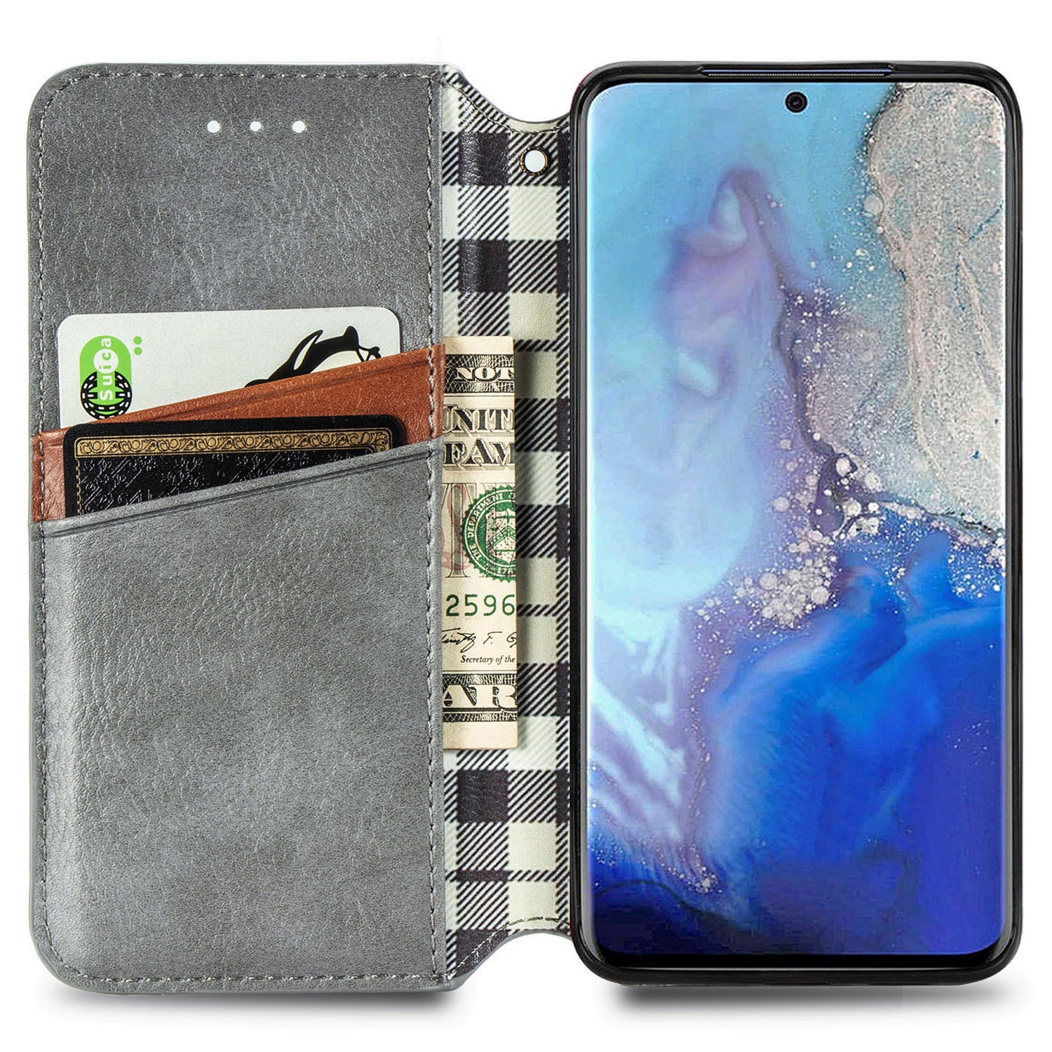 For Samsung Galaxy S20 Ultra 4G / 5G Rhombus Imprinted PU Leather Flip Case Wallet Stand Magnetic Auto Closing Phone Cover - Grey