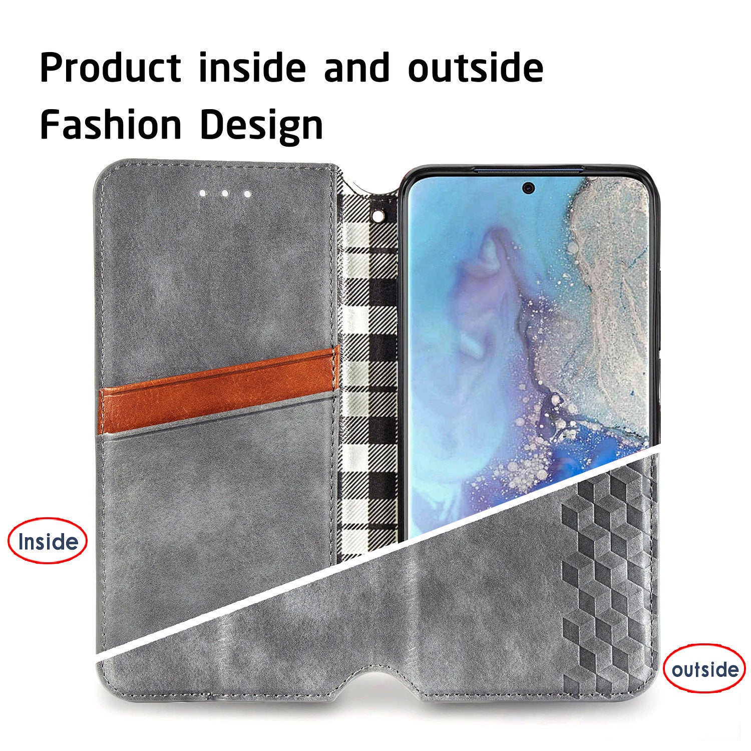 For Samsung Galaxy S20 Ultra 4G / 5G Rhombus Imprinted PU Leather Flip Case Wallet Stand Magnetic Auto Closing Phone Cover - Grey