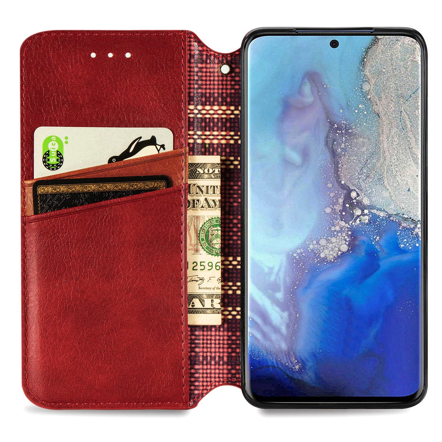 For Samsung Galaxy S20 Ultra 4G / 5G Rhombus Imprinted PU Leather Flip Case Wallet Stand Magnetic Auto Closing Phone Cover - Red