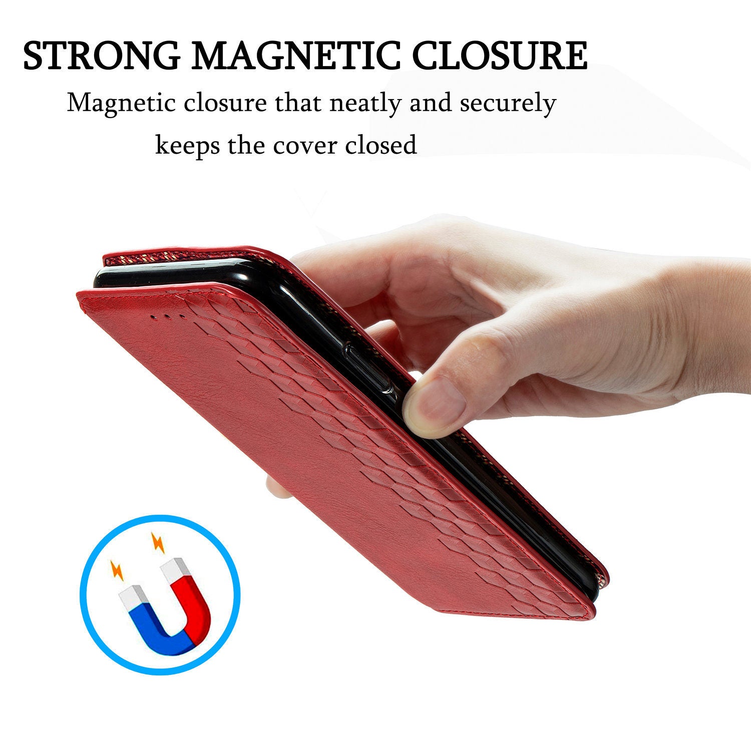 For Samsung Galaxy S20 Ultra 4G / 5G Rhombus Imprinted PU Leather Flip Case Wallet Stand Magnetic Auto Closing Phone Cover - Red