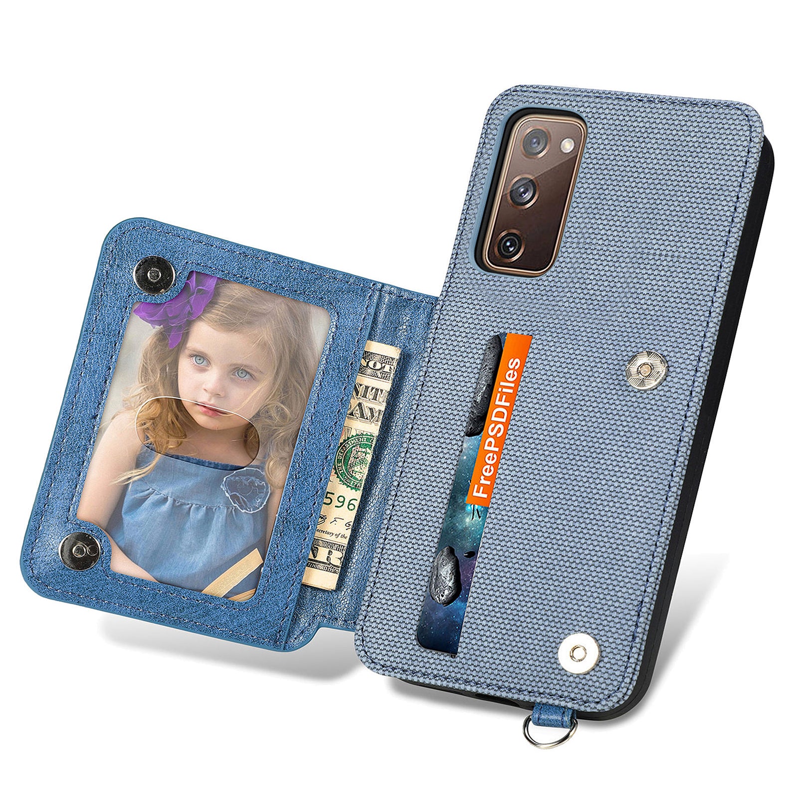 For Samsung Galaxy S20 FE 2022 / S20 FE 5G / S20 FE / S20 Lite Anti-scratch Phone Case with Strap Kickstand PU Leather + TPU Geometry Imprinted Protective Wallet Cover - Blue