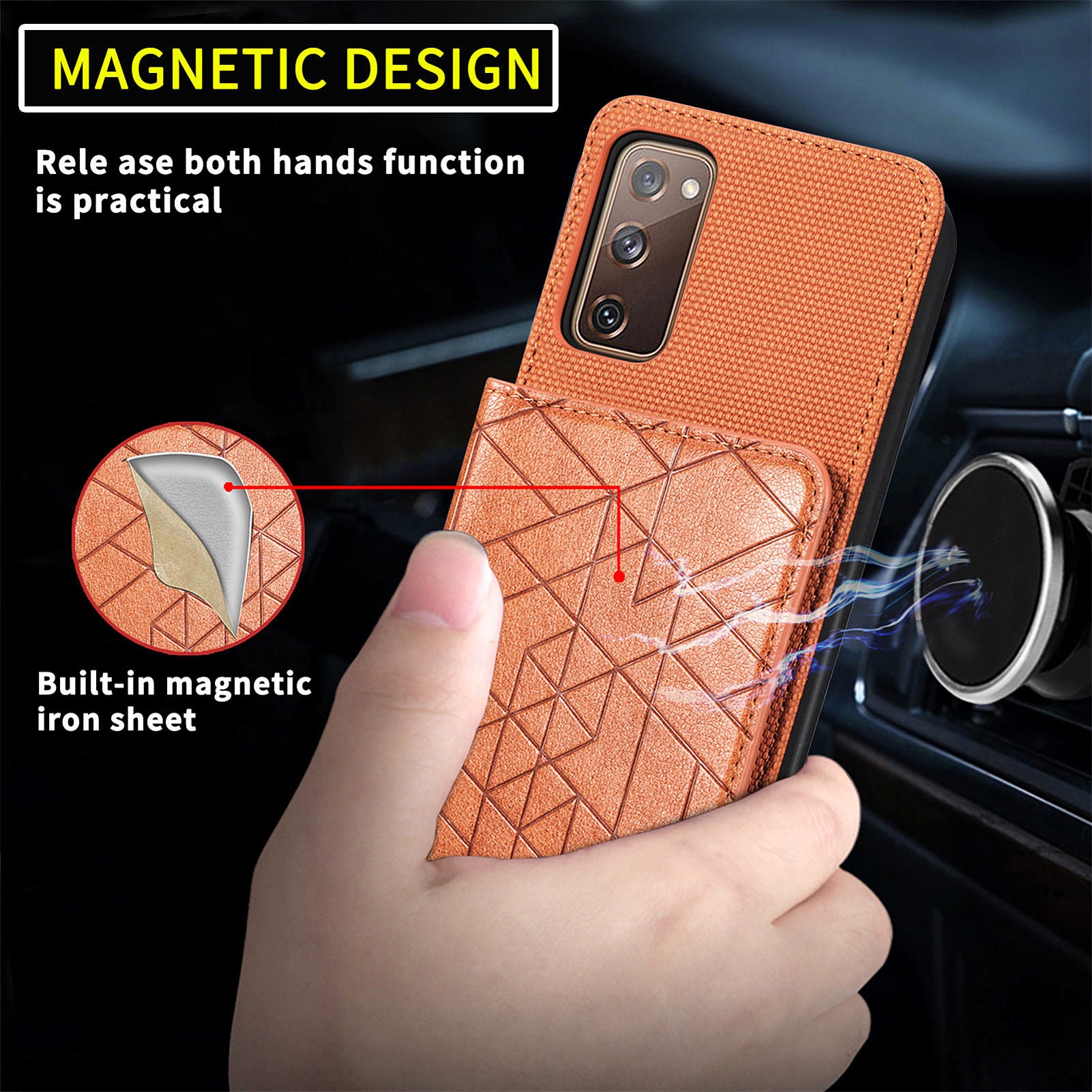 For Samsung Galaxy S20 FE 2022 / S20 FE 5G / S20 FE / S20 Lite Anti-scratch Phone Case with Strap Kickstand PU Leather + TPU Geometry Imprinted Protective Wallet Cover - Brown