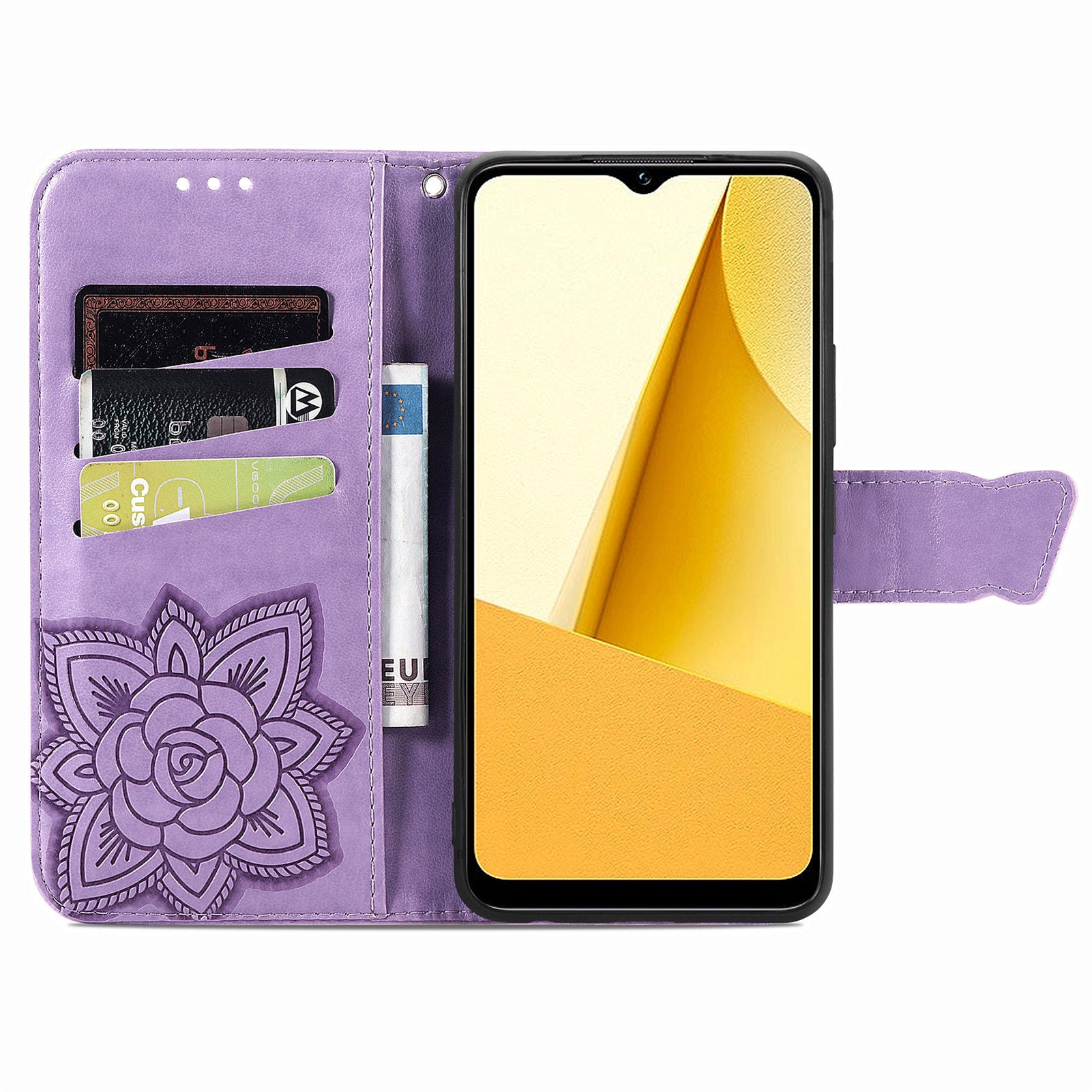 Imprinted Butterfly Pattern Phone Case for vivo Y16 4G, Stand Wallet PU Leather Magnetic Clasp Cover - Light Purple