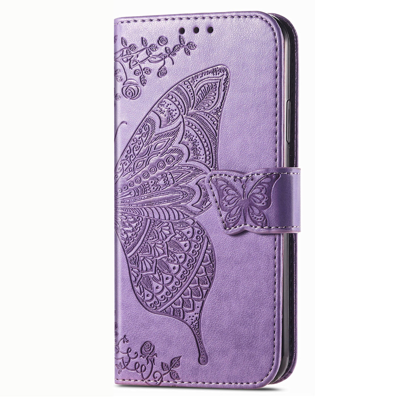 Imprinted Butterfly Pattern Phone Case for vivo Y16 4G, Stand Wallet PU Leather Magnetic Clasp Cover - Light Purple