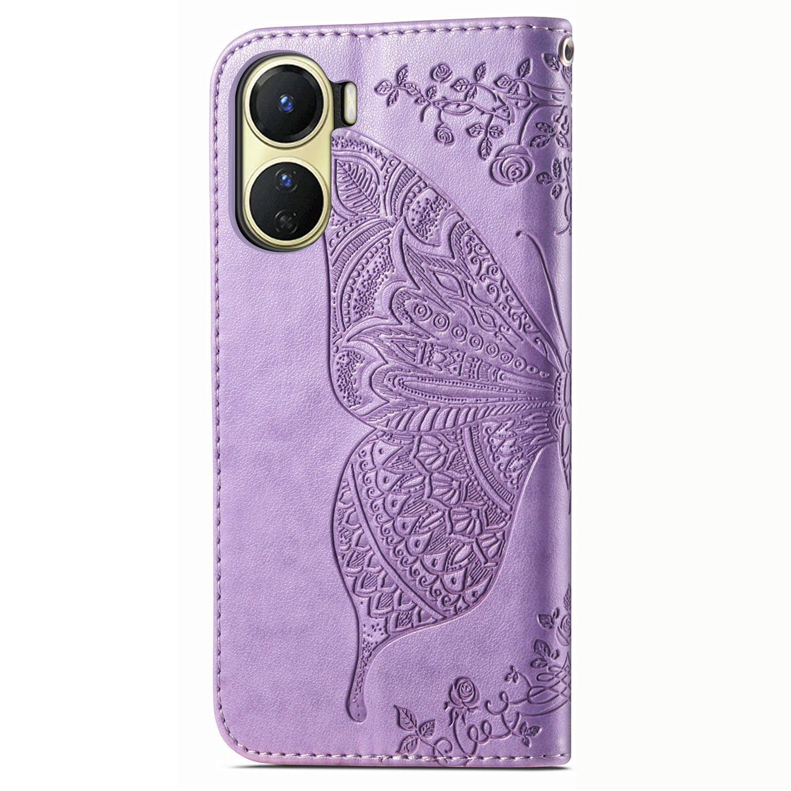 Imprinted Butterfly Pattern Phone Case for vivo Y16 4G, Stand Wallet PU Leather Magnetic Clasp Cover - Light Purple