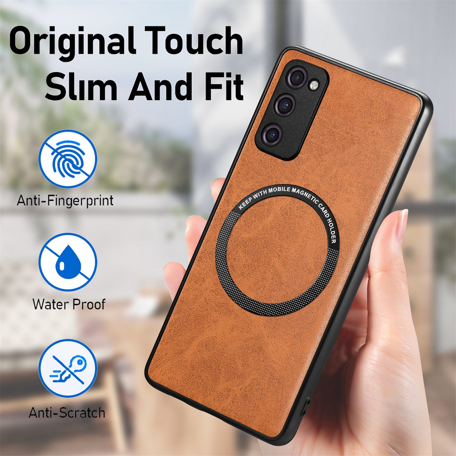 For Samsung Galaxy S20 FE 5G / S20 FE / S20 FE 2022 / S20 Lite Phone Case Compatible with MagSafe Leather Coated PC+TPU Cover - Brown