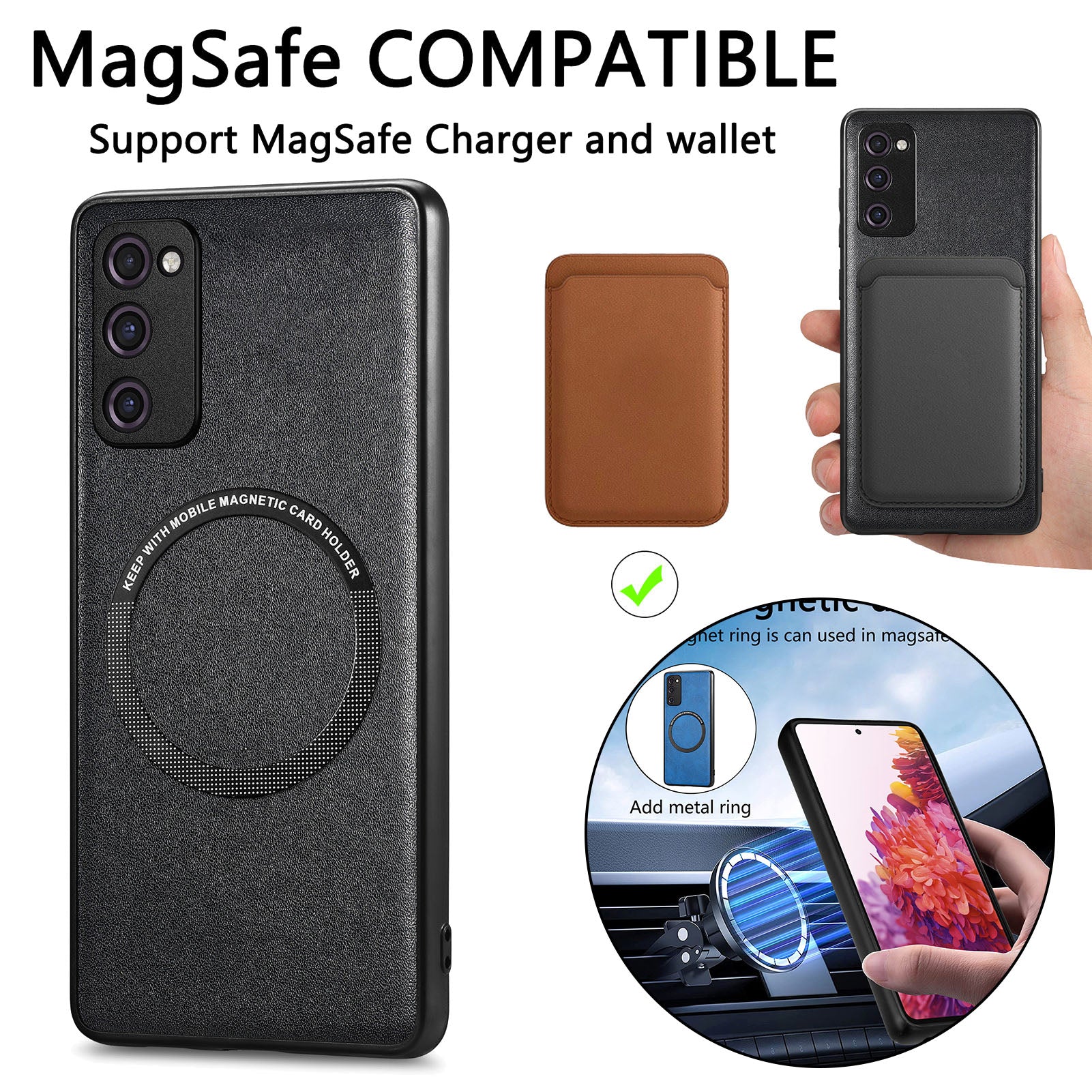 For Samsung Galaxy S20 FE 5G / S20 FE / S20 FE 2022 / S20 Lite Phone Case Compatible with MagSafe Leather Coated PC+TPU Cover - Brown