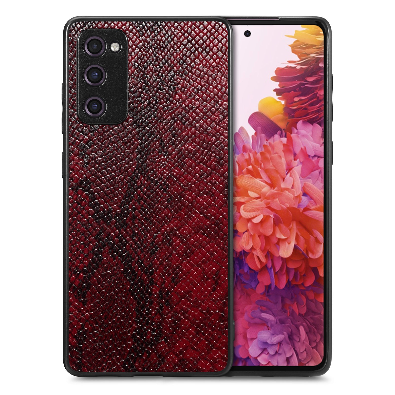 For Samsung Galaxy S20 FE 5G / S20 FE / S20 FE 2022 / S20 Lite Snake Texture Phone Case PU Leather Coated PC + TPU Cover - Red