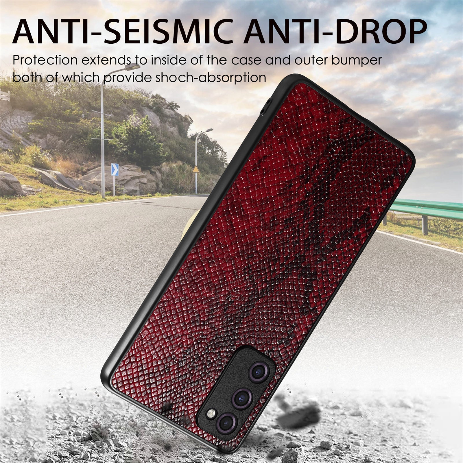 For Samsung Galaxy S20 FE 5G / S20 FE / S20 FE 2022 / S20 Lite Snake Texture Phone Case PU Leather Coated PC + TPU Cover - Red