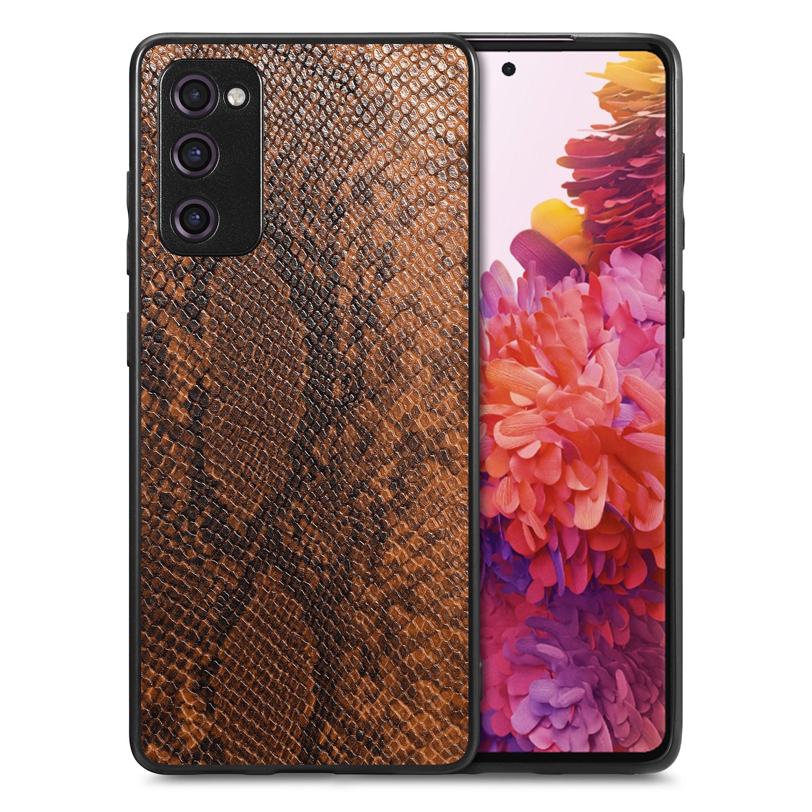 For Samsung Galaxy S20 FE 5G / S20 FE / S20 FE 2022 / S20 Lite Snake Texture Phone Case PU Leather Coated PC + TPU Cover - Brown