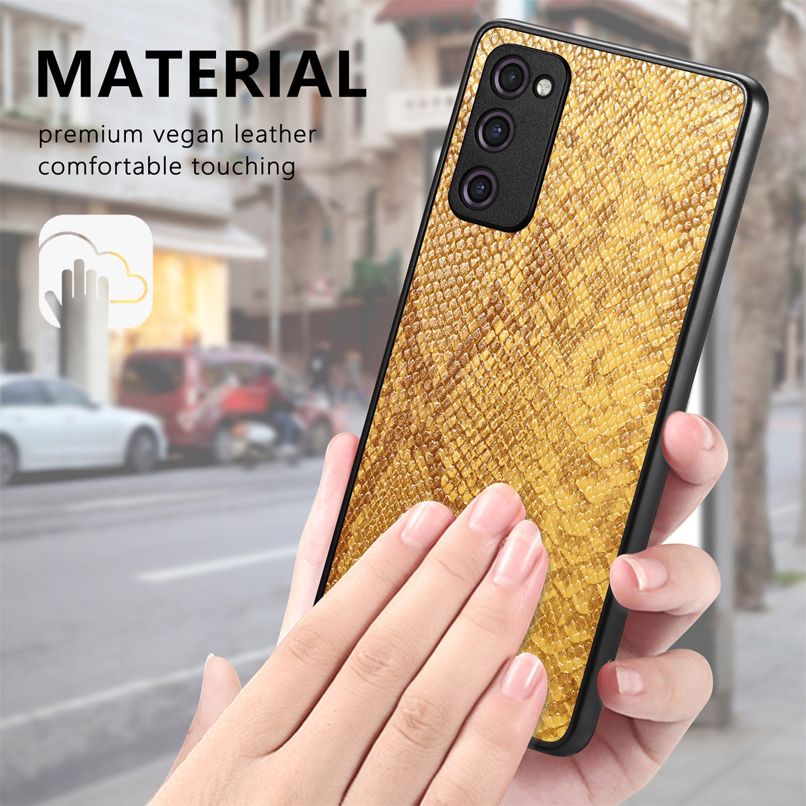 For Samsung Galaxy S20 FE 5G / S20 FE / S20 FE 2022 / S20 Lite Snake Texture Phone Case PU Leather Coated PC + TPU Cover - Brown