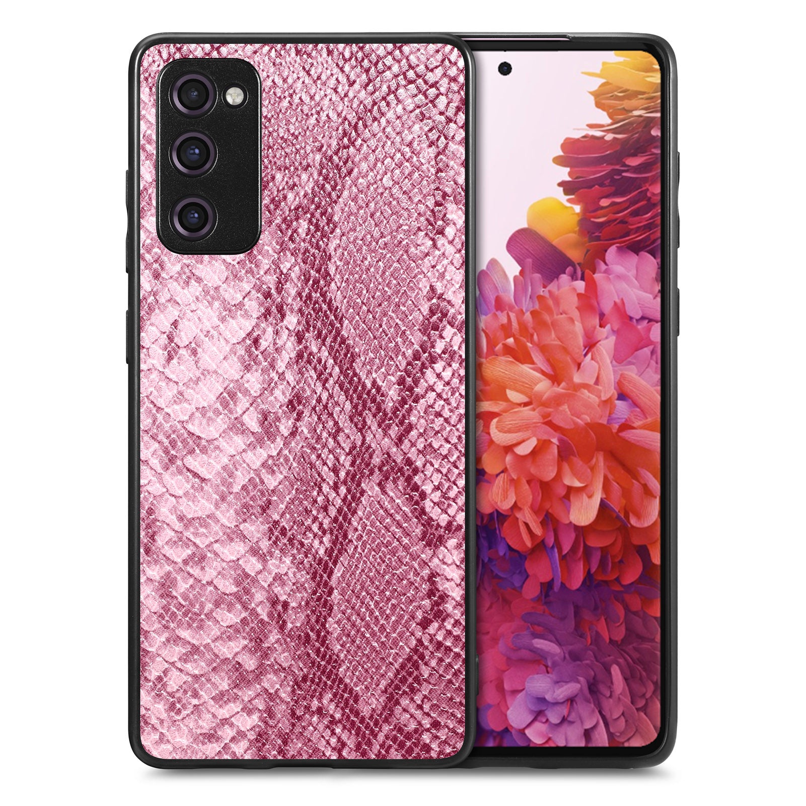 For Samsung Galaxy S20 FE 5G / S20 FE / S20 FE 2022 / S20 Lite Snake Texture Phone Case PU Leather Coated PC + TPU Cover - Pink