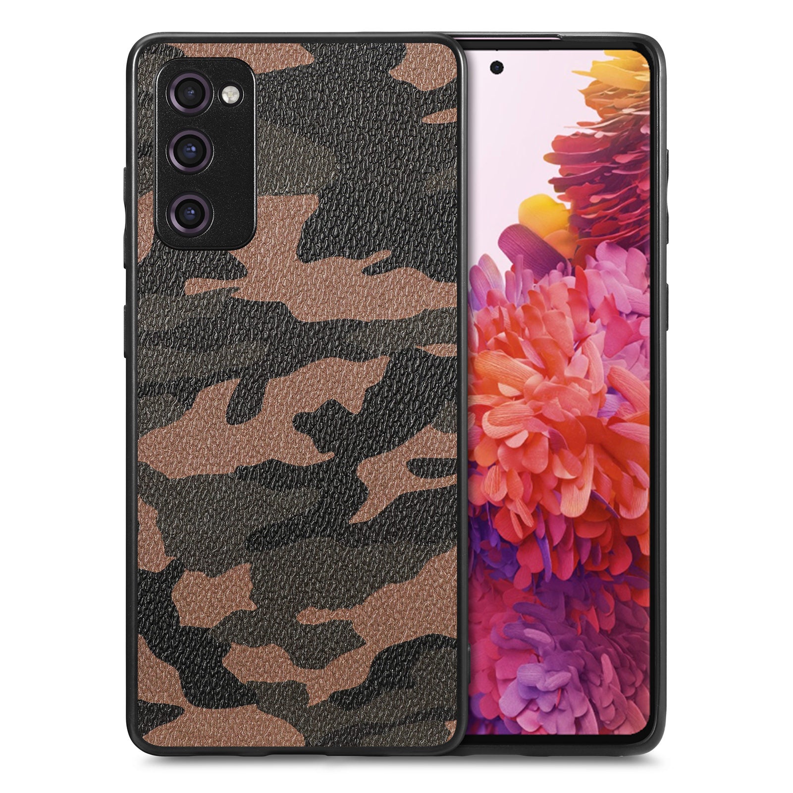 For Samsung Galaxy S20 FE 5G / S20 FE / S20 FE 2022 / S20 Lite Camouflage Pattern Leather Coated PC+TPU Cover Phone Case - Brown