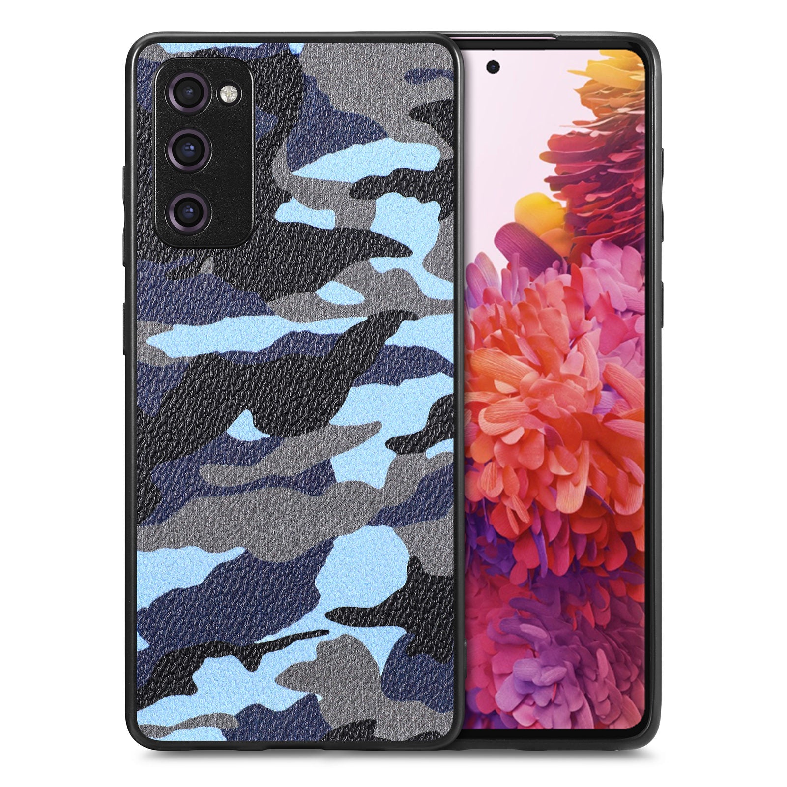 For Samsung Galaxy S20 FE 5G / S20 FE / S20 FE 2022 / S20 Lite Camouflage Pattern Leather Coated PC+TPU Cover Phone Case - Blue